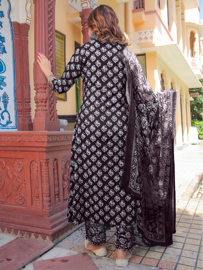 Women's Poly Rayon Printed Wine Redkurta Set/Suit