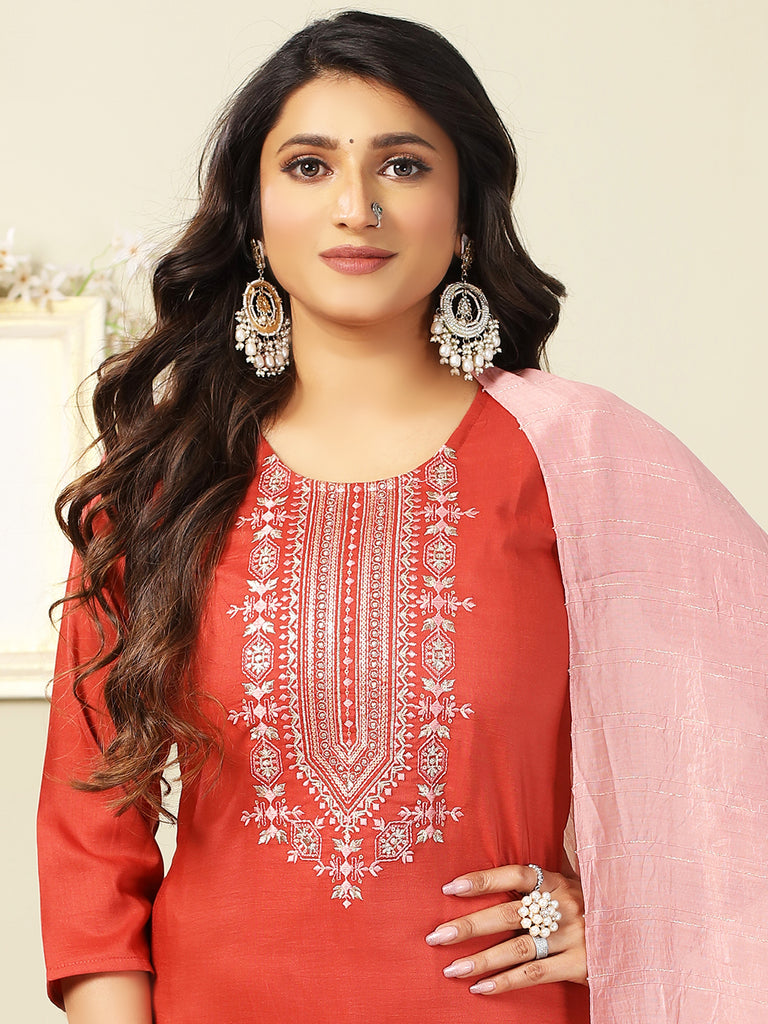 Women's CHINON Embroidery Orangekurta Set/Suit