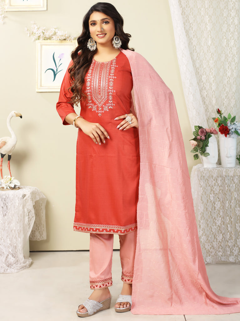 Women's CHINON Embroidery Orangekurta Set/Suit