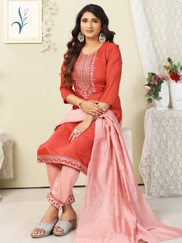 Women's CHINON Embroidery Orangekurta Set/Suit
