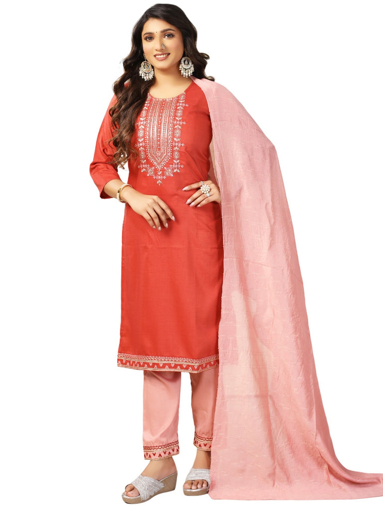 Women's CHINON Embroidery Orangekurta Set/Suit