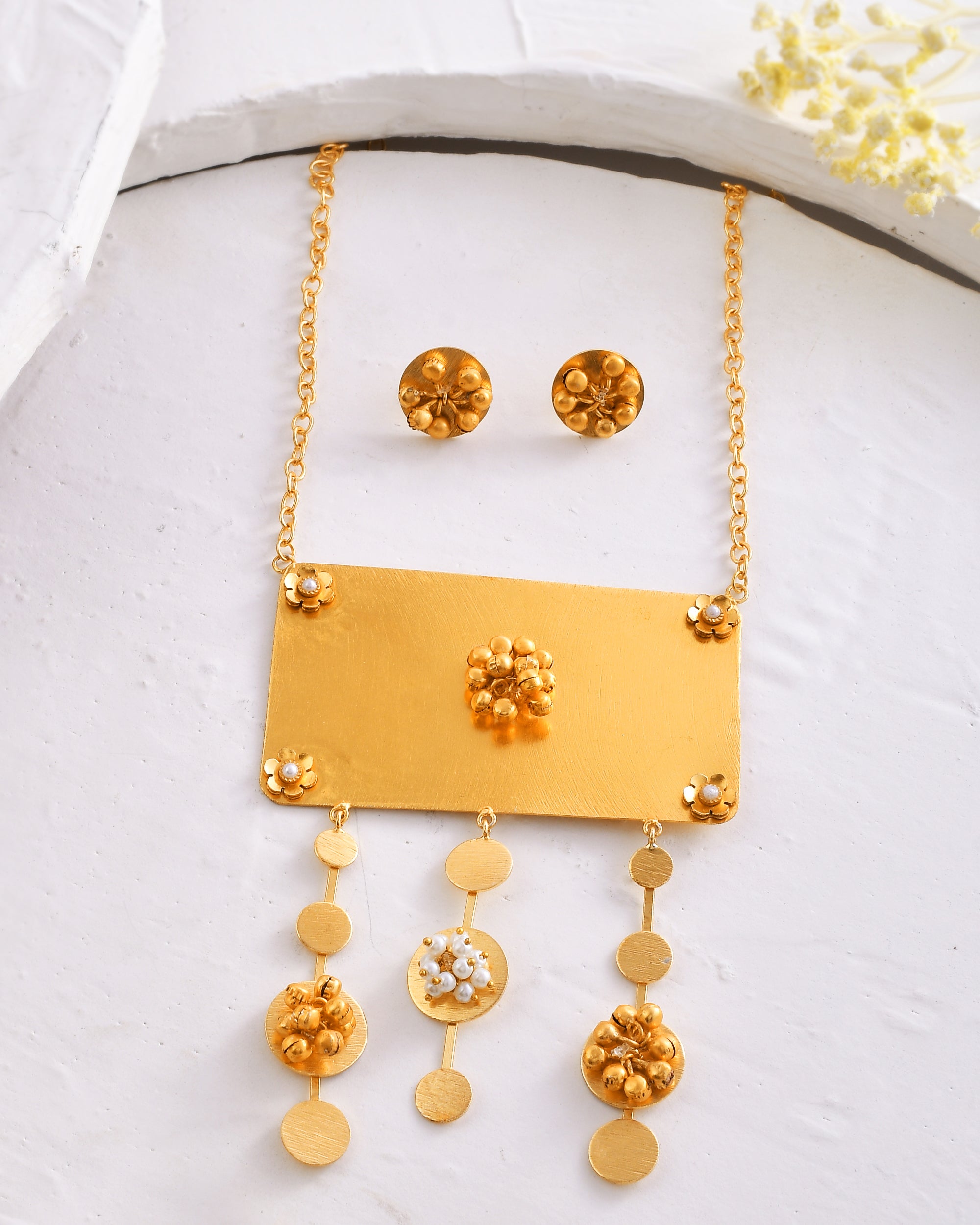 Women's Fancy Big Square Ghungroo Necklace Set - Zurii Jewels