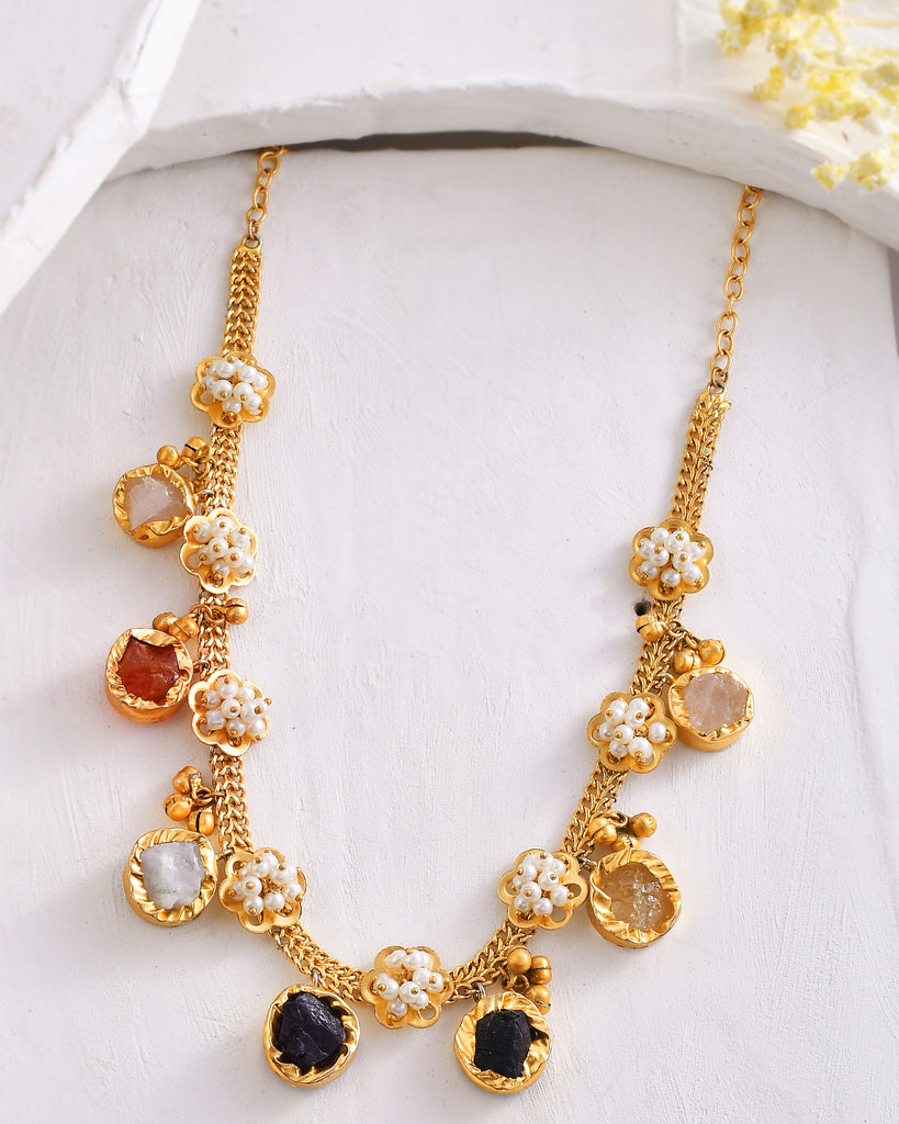 Women's Fancy Rough Stone With Ghungroo Necklace