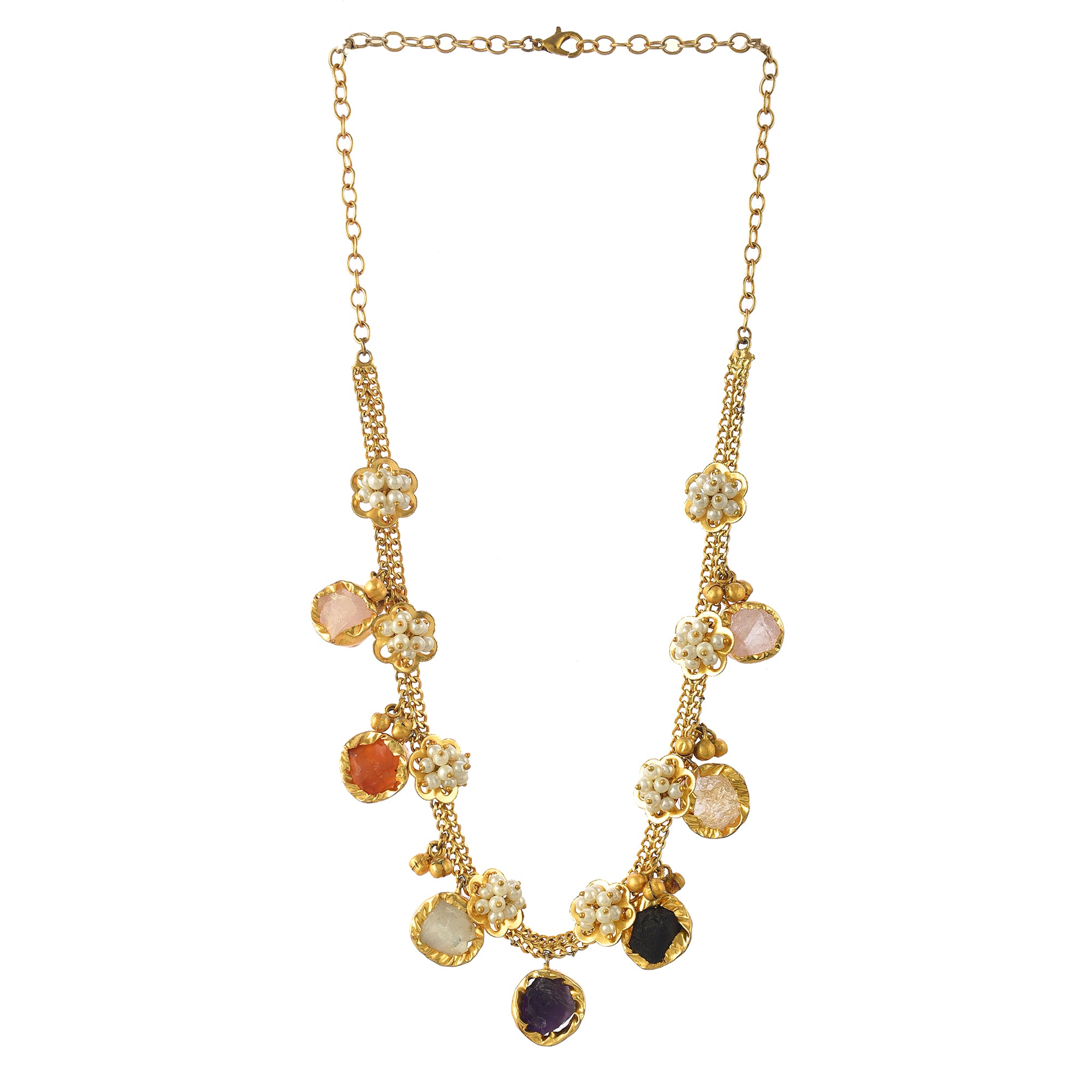 Women's Fancy Rough Stone With Ghungroo Necklace - Zurii Jewels