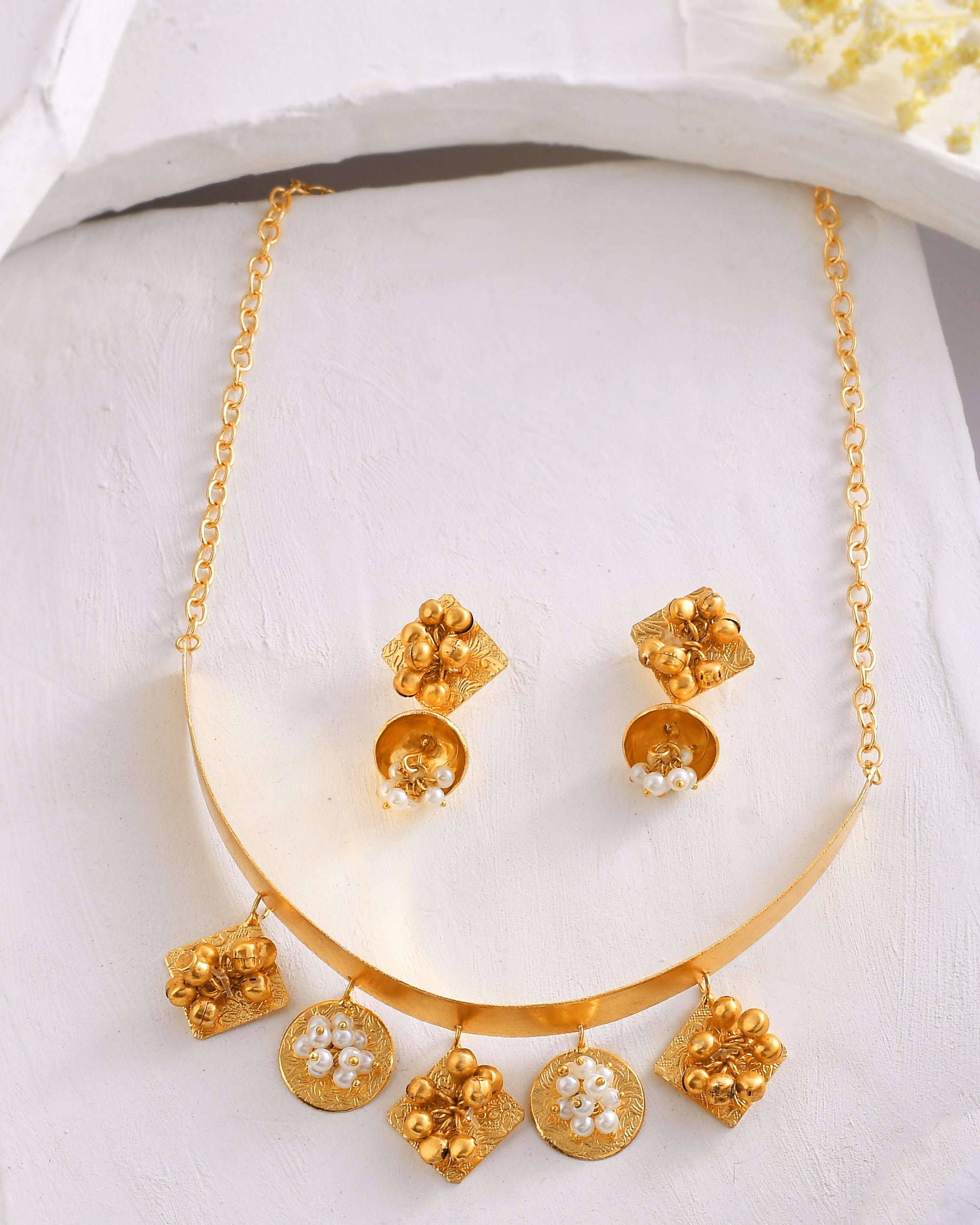 Women's Fancy Round & Square Choker Ghungroo Necklace Set - Zurii Jewels