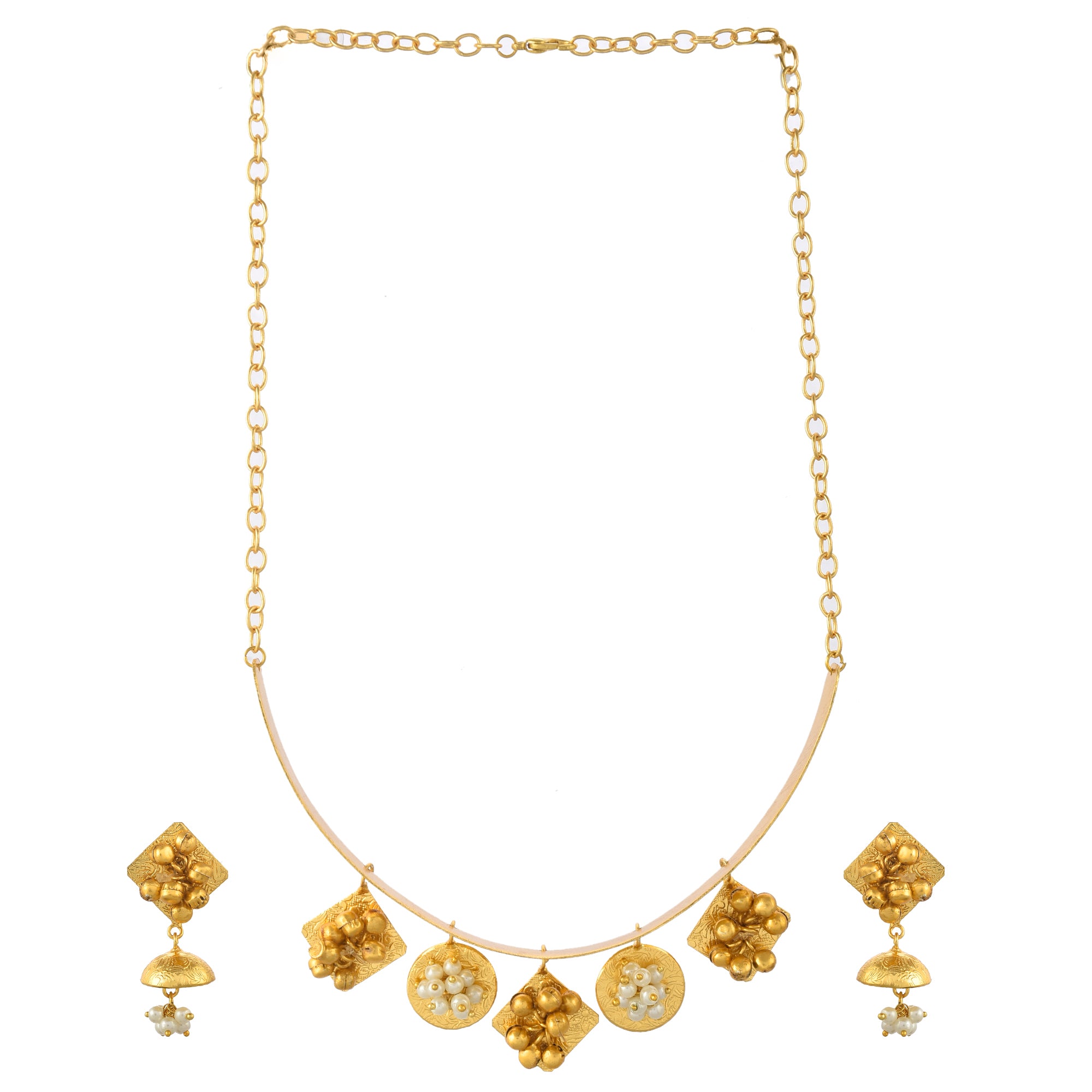 Women's Fancy Round & Square Choker Ghungroo Necklace Set - Zurii Jewels