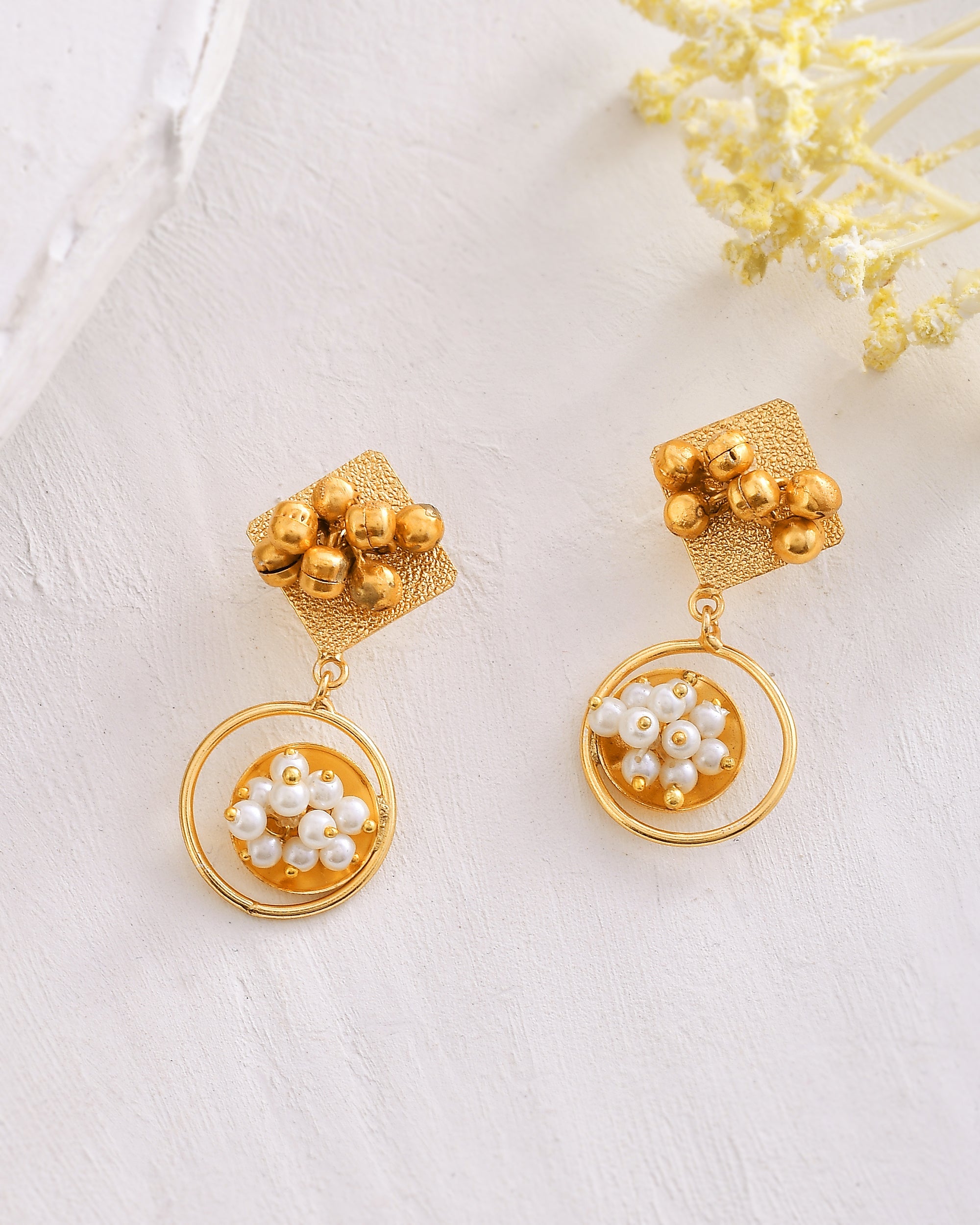 Women's Fancy Square & Round Ghungroo Earring