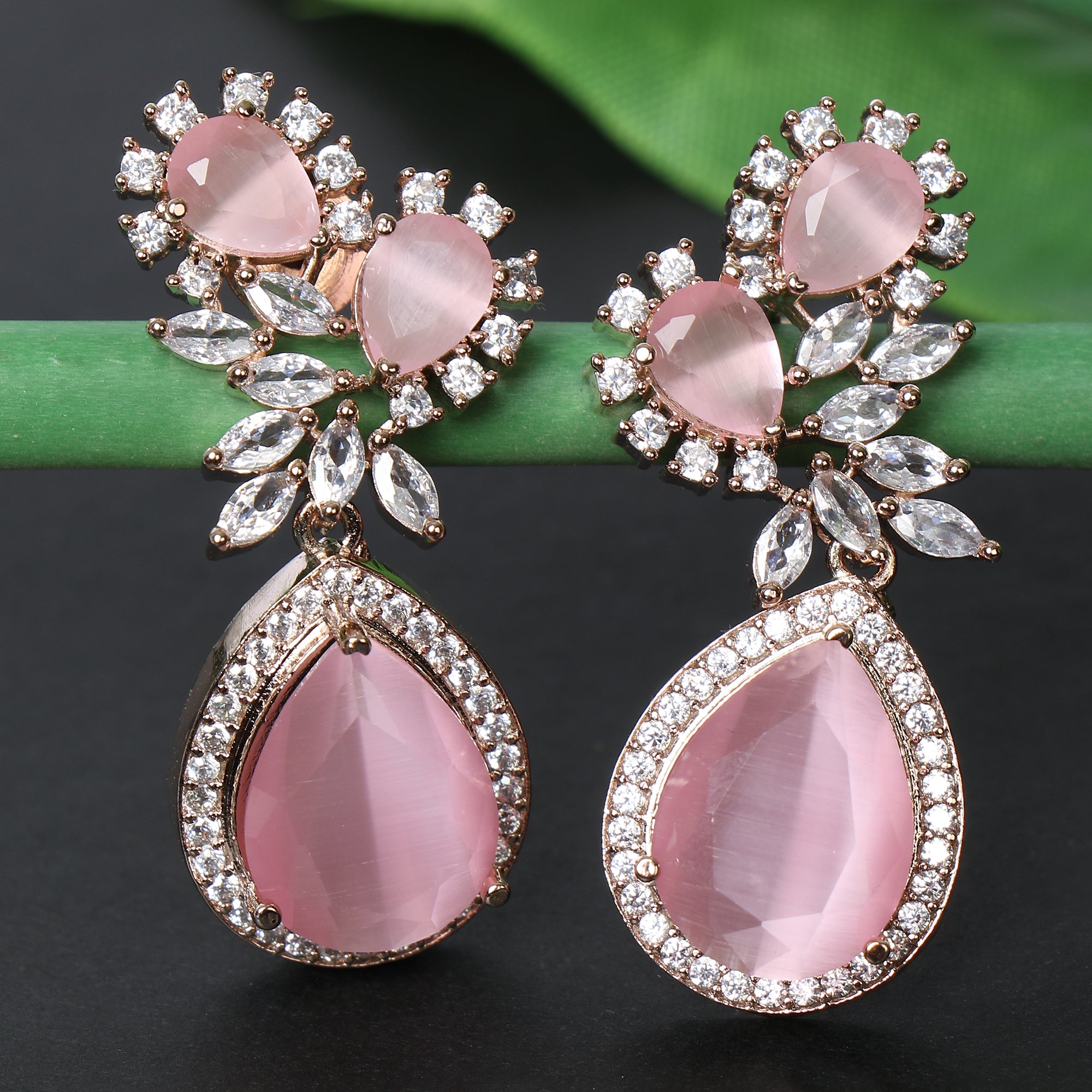 Trendy Baby Pink American Diamond Tops Earrings