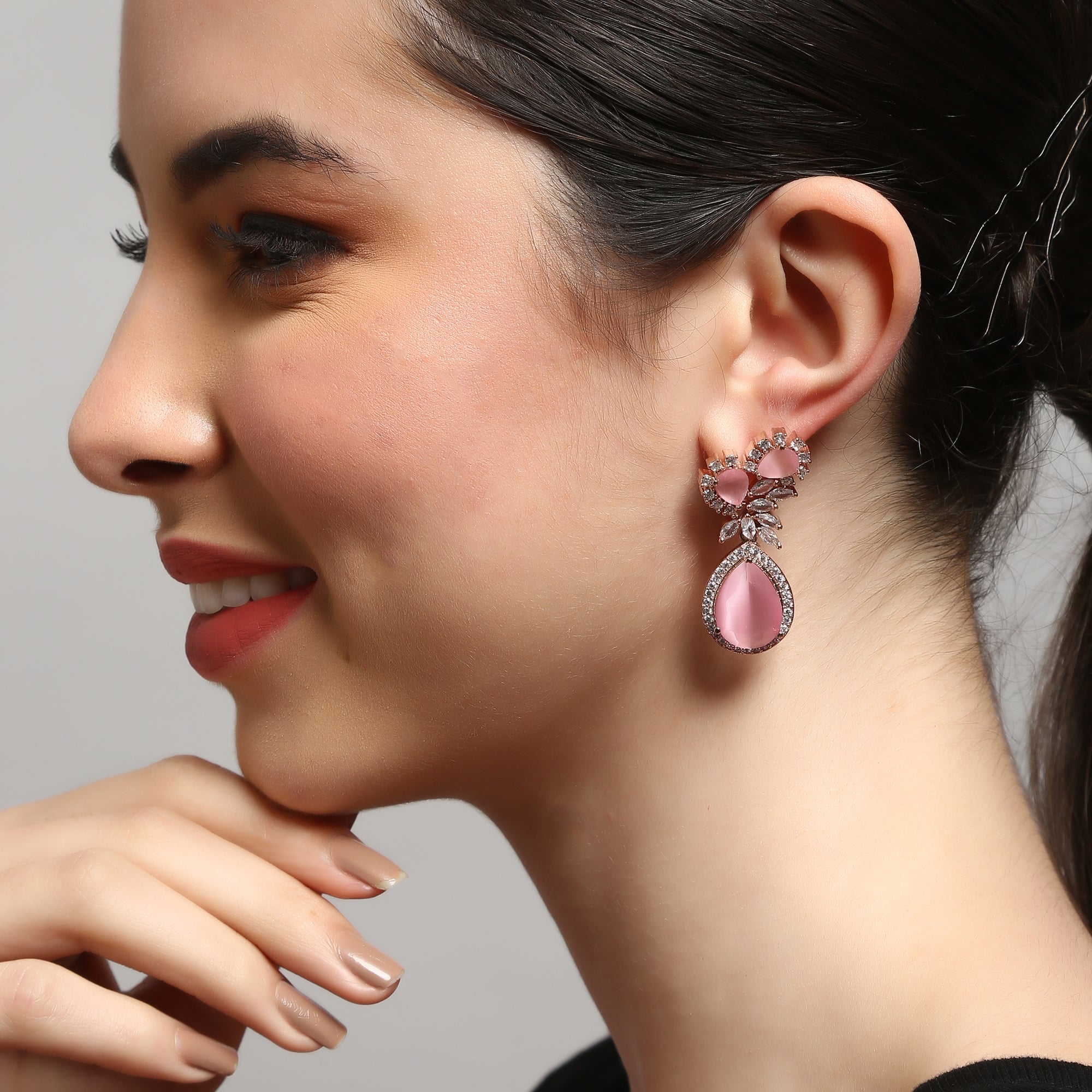 Women's Pink American diamond tear drop Earrings - Femizen