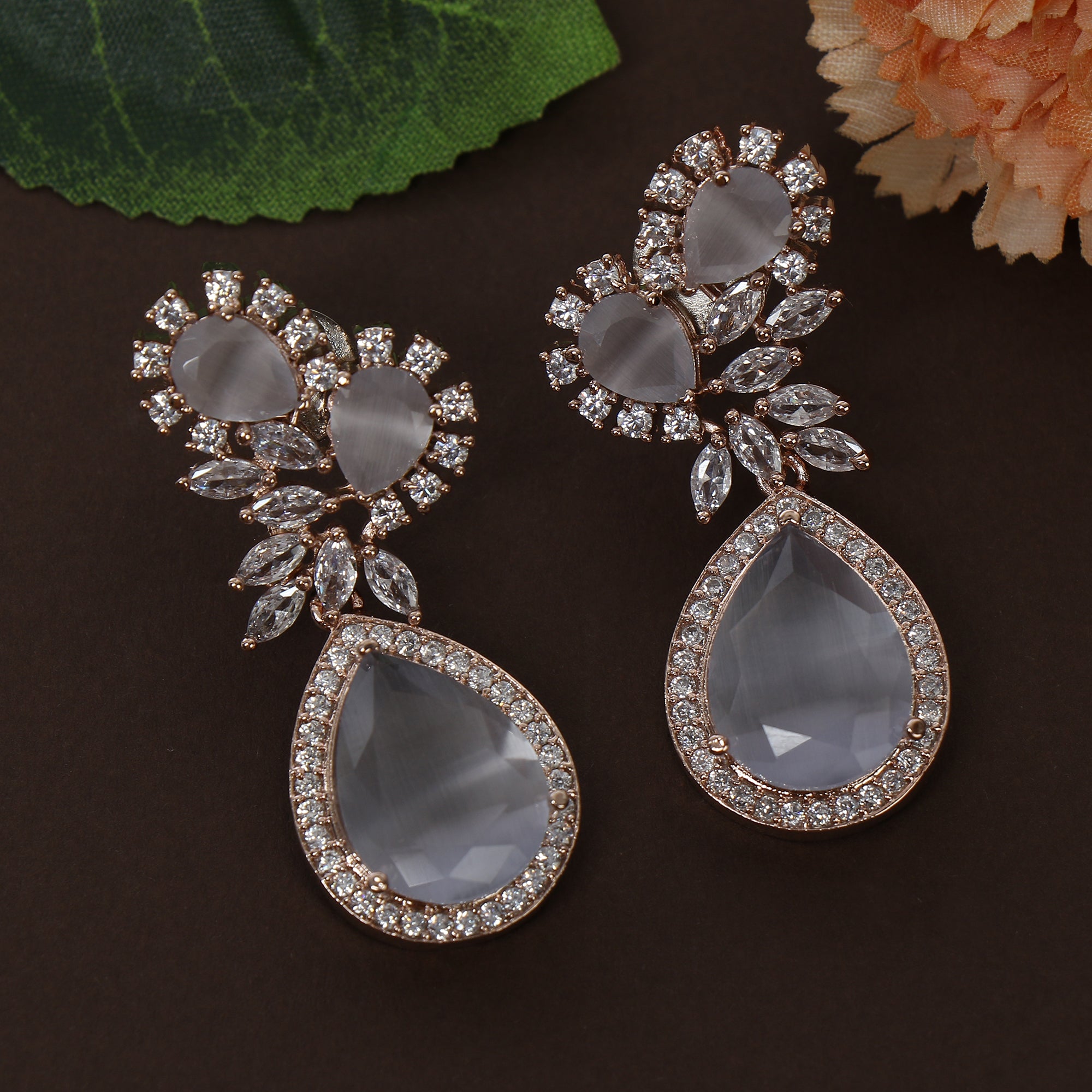Women's Grey  American diamond tear drop Earrings - Femizen