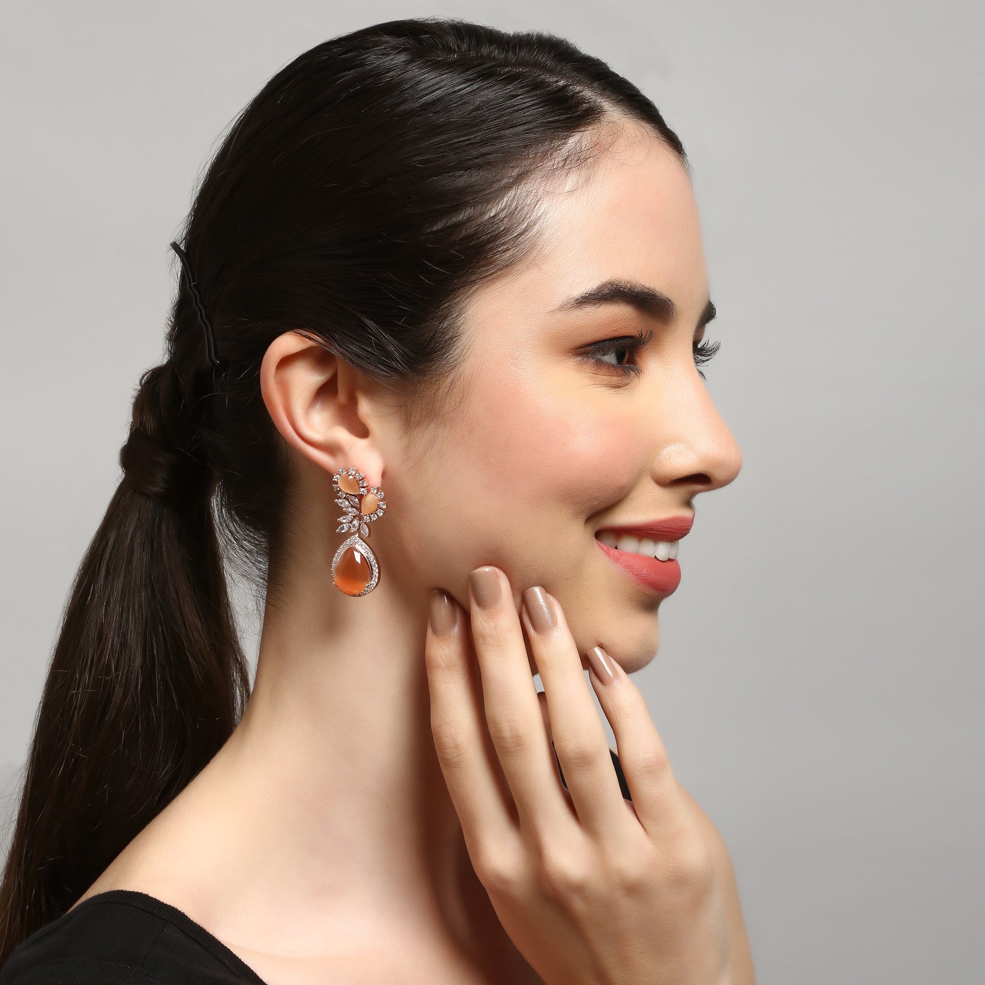 Women's Classsic American Diamond Peach tear drop earrings - Femizen