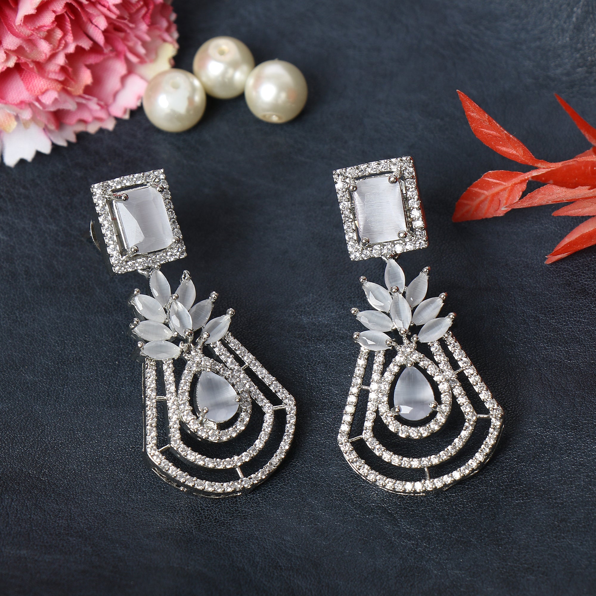 Women's Silver-Toned Contemporary Drop Earrings
 - Femizen