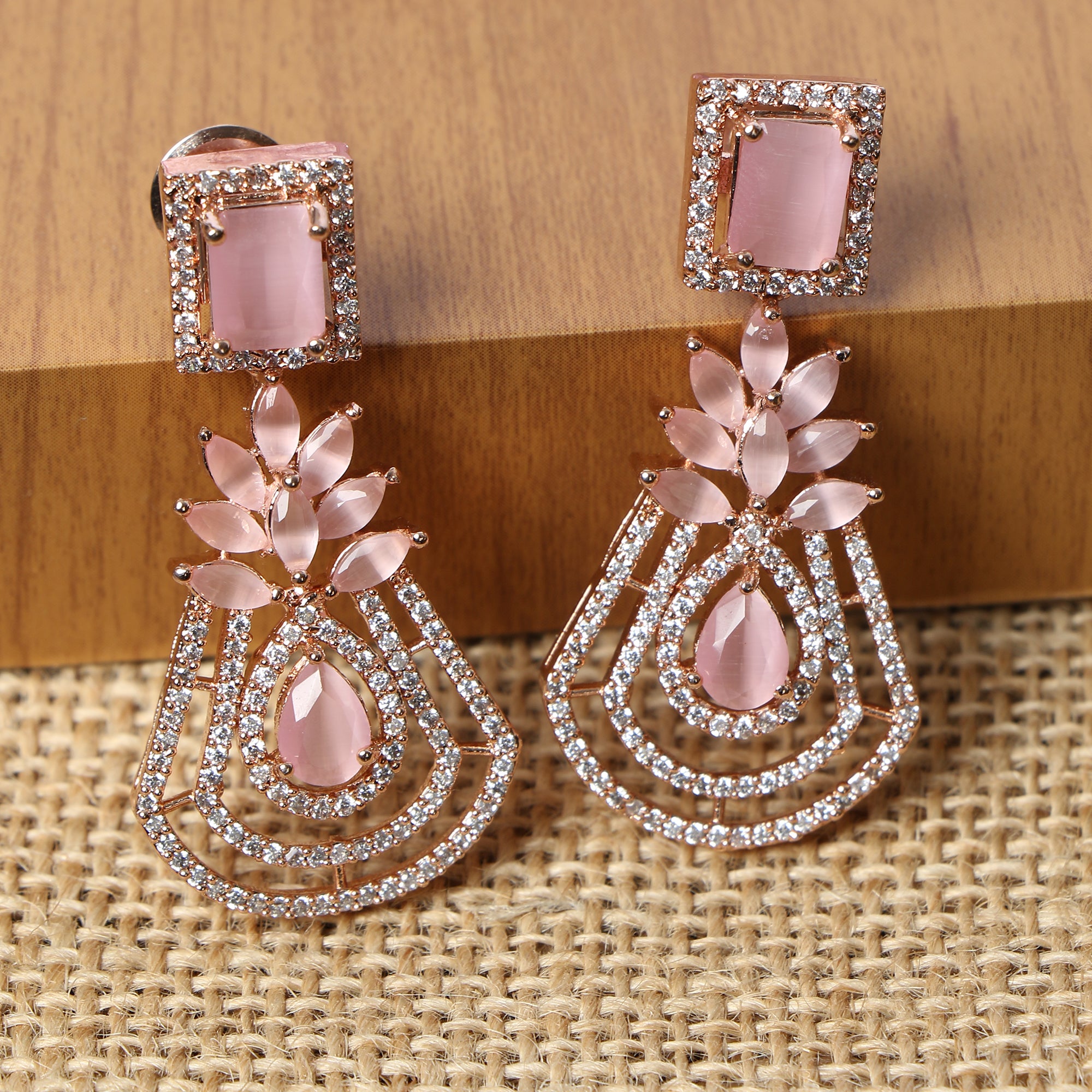 Women's Rose Gold-Plated Pink  Drop Earrings
 - Femizen