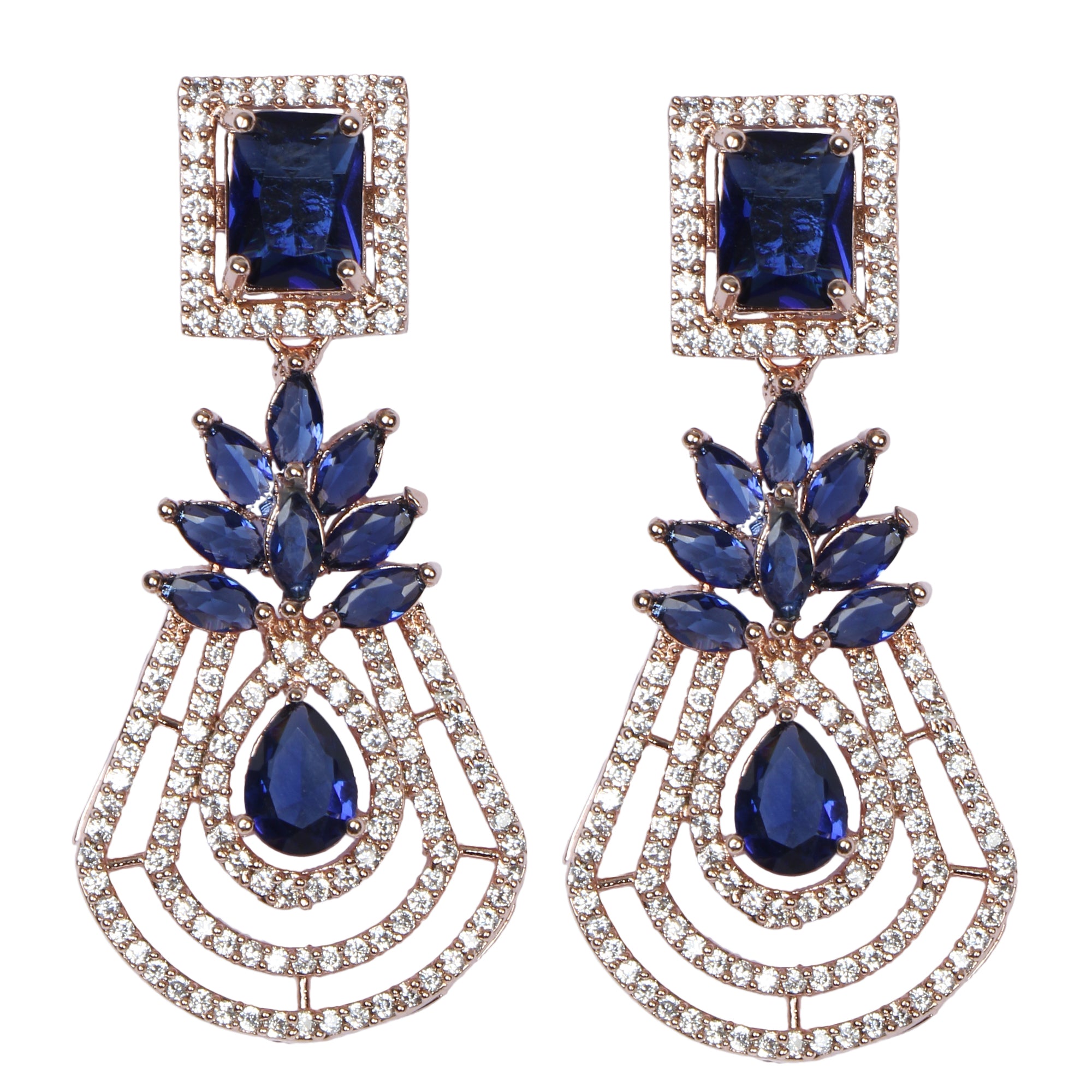 Women's Rose gold plated Blue American diamond drop earrings - Femizen