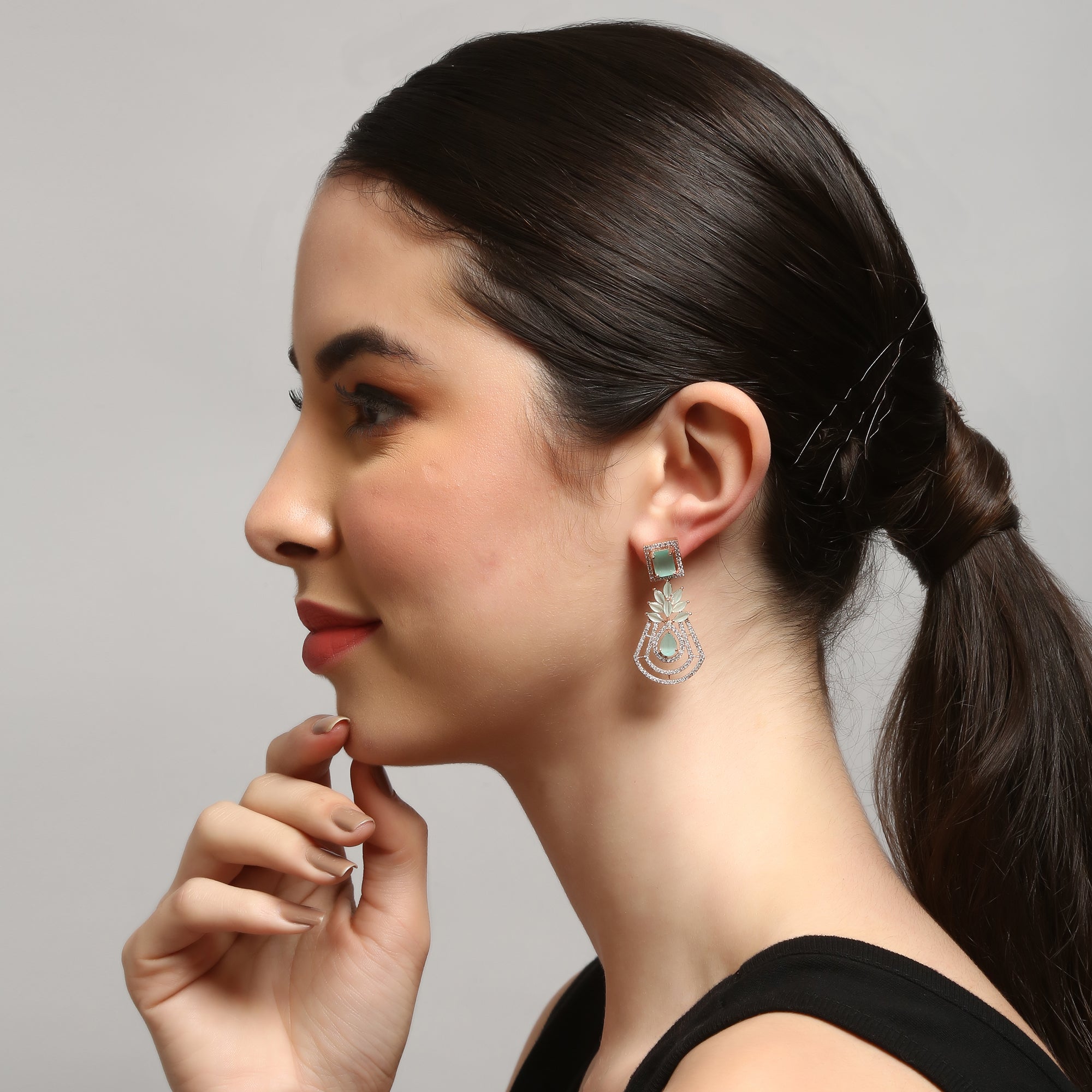 Women's Green Rose Gold-Plated Crescent Shaped Drop Earrings
 - Femizen
