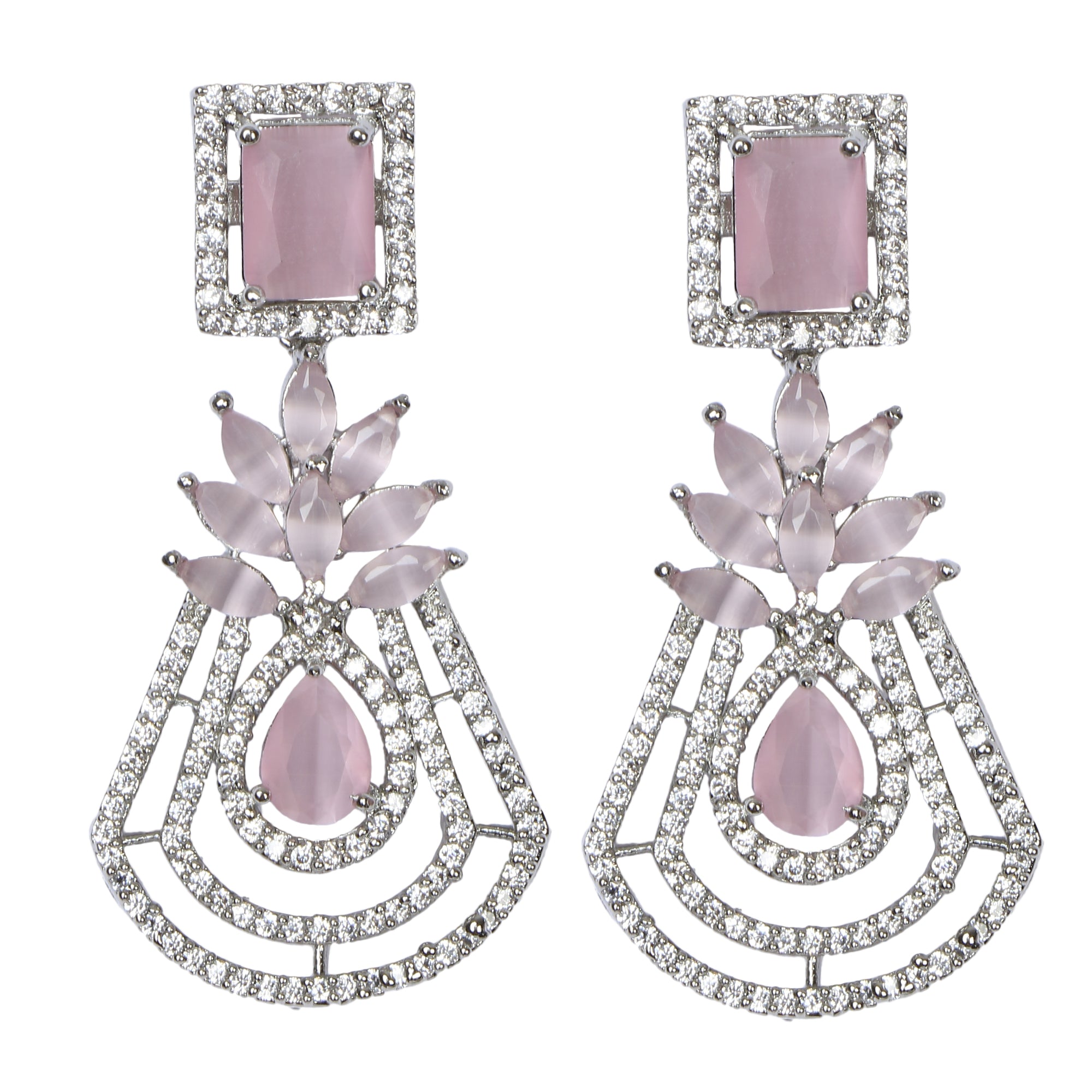Women's Silver-Toned Pink Contemporary Drop Earrings
 - Femizen