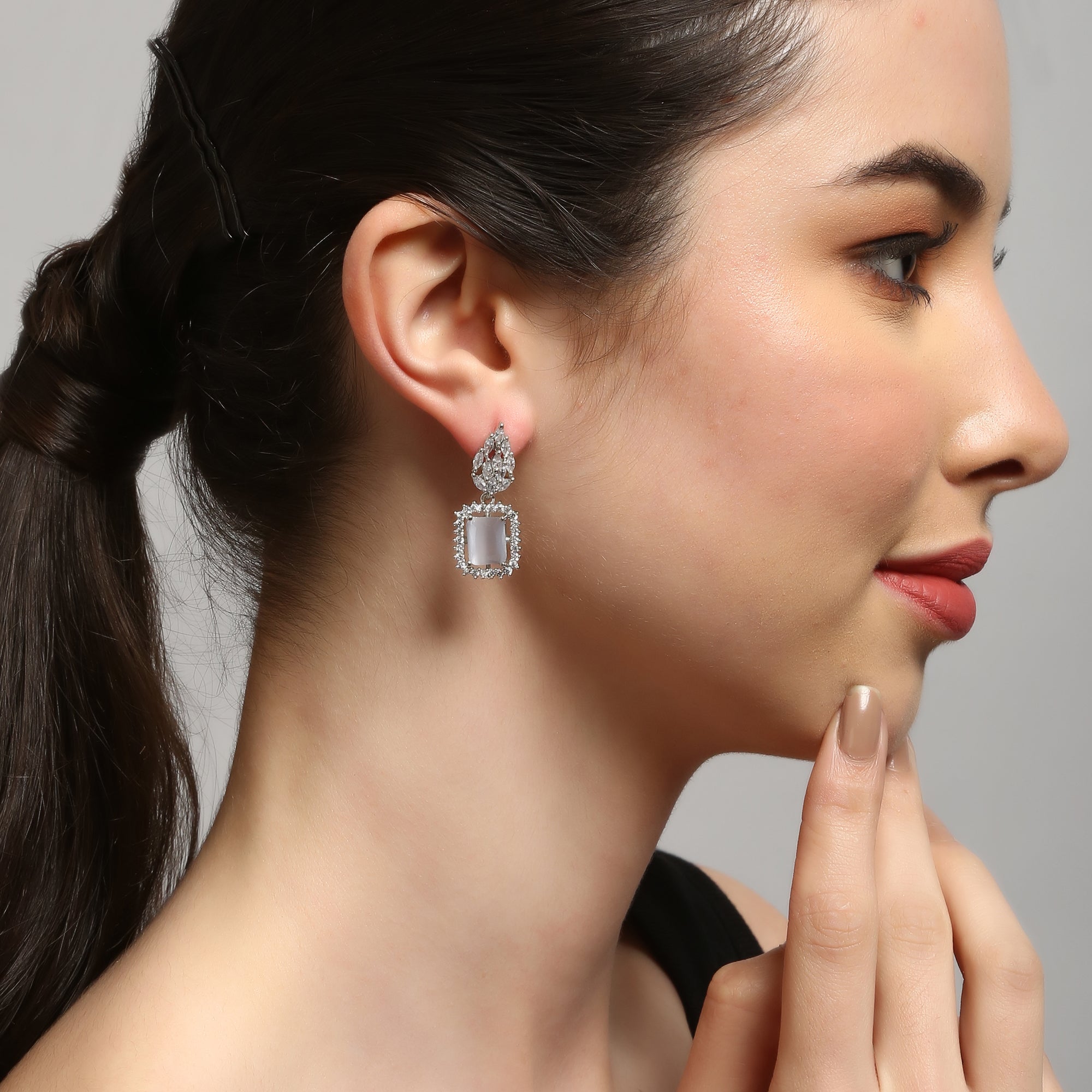 Women's Grey silver Plated  Square Studs Earring - Femizen