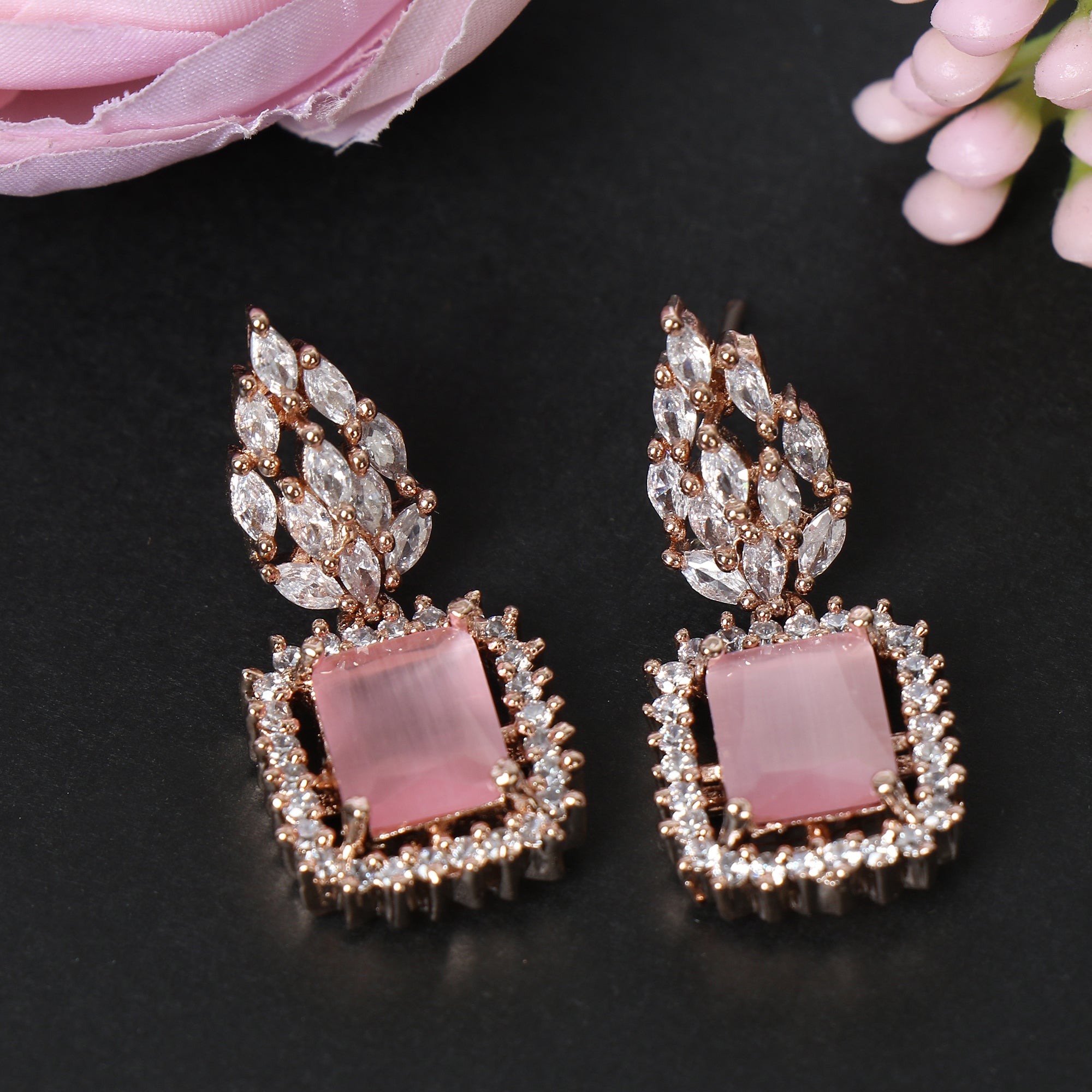 Women's Rose Gold-Plated Pink  Stud Earrings
 - Femizen