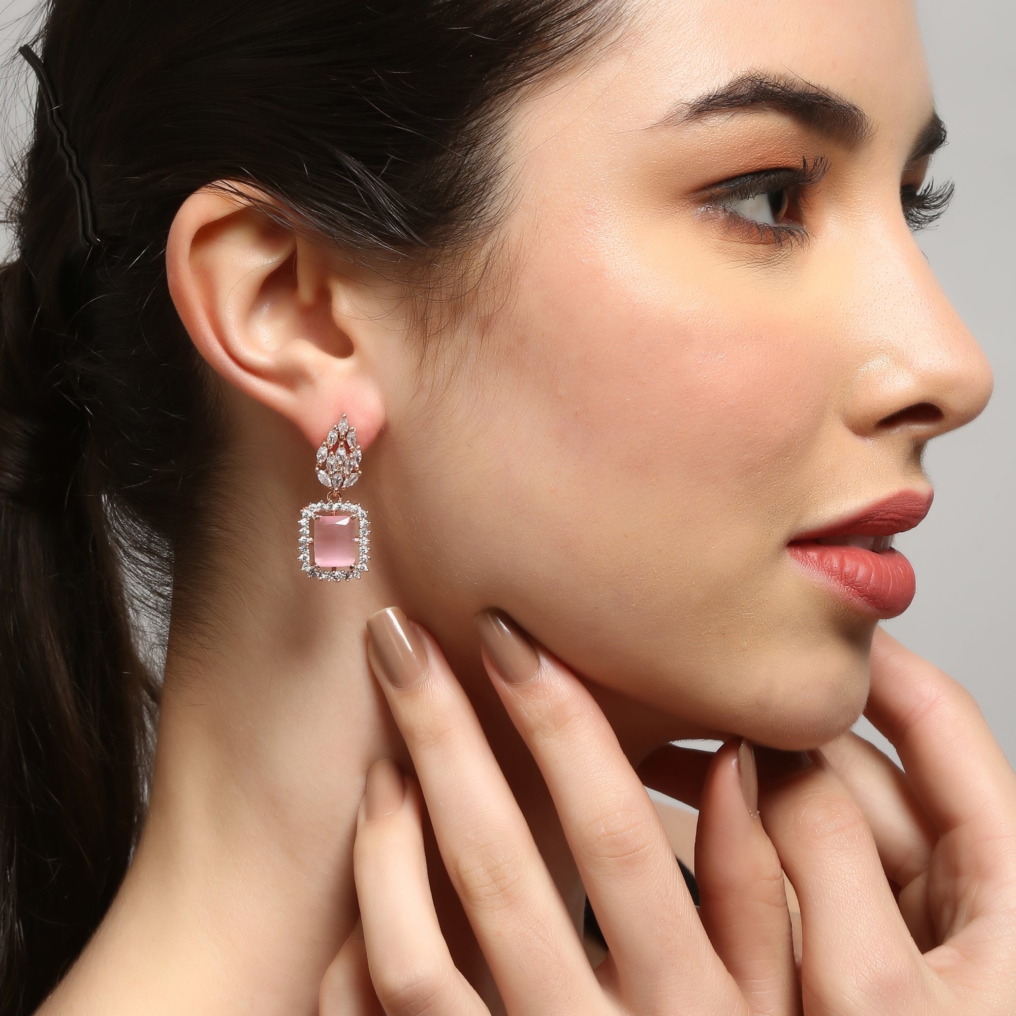 Women's Rose Gold-Plated Pink  Stud Earrings
 - Femizen