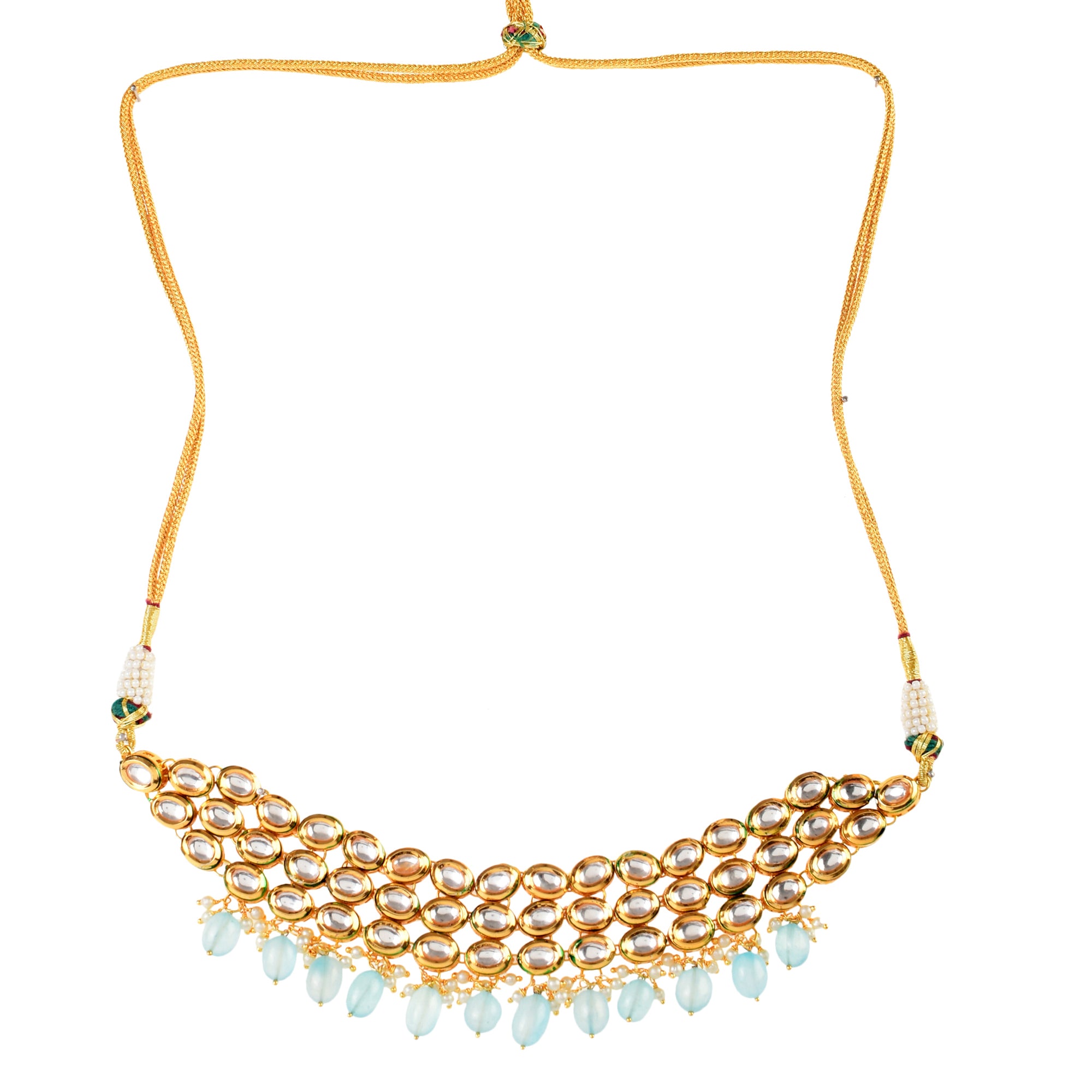 Women's Blue Gold Tone Kundan Beaded Choker Necklace
 - Femizen