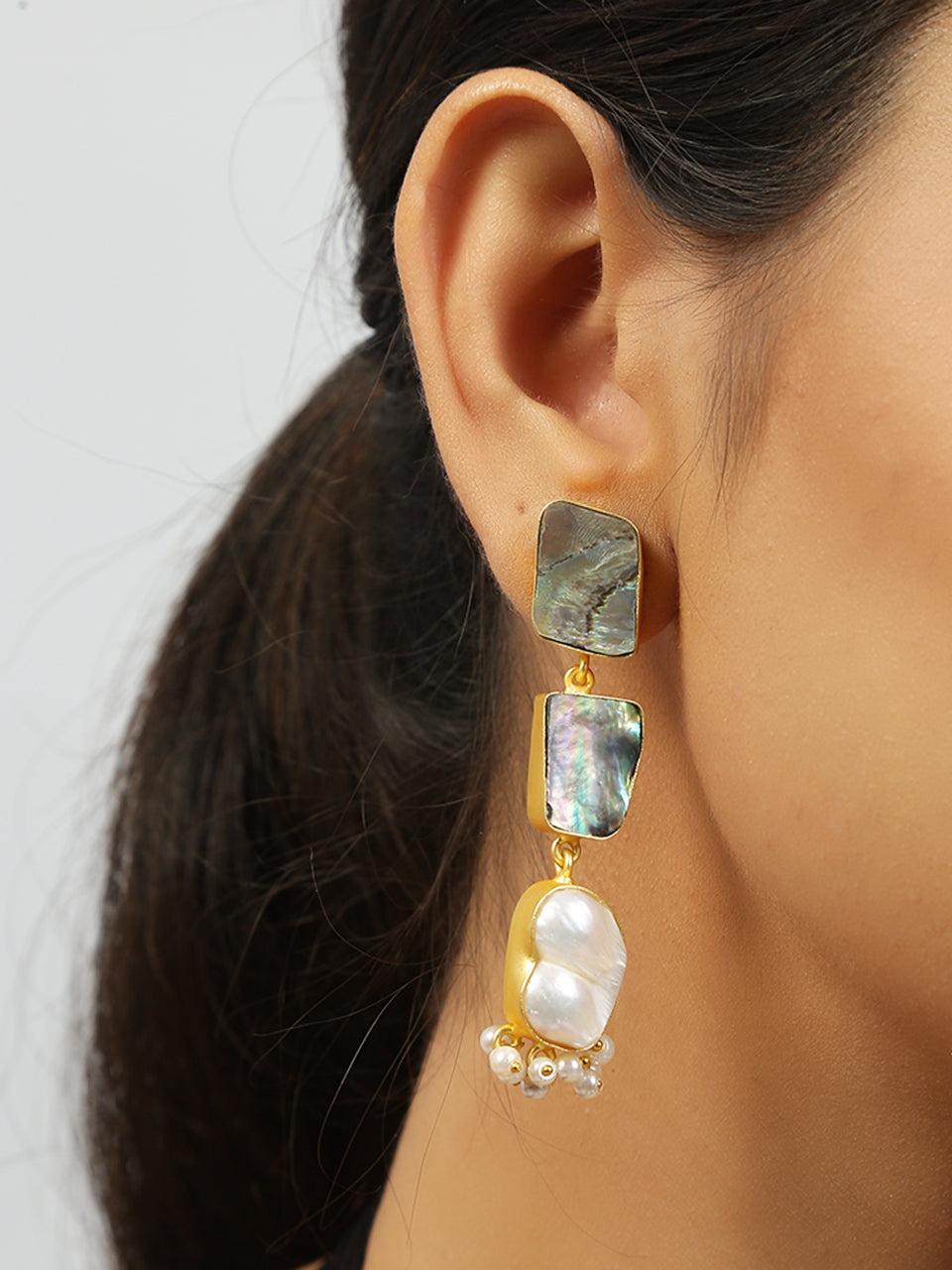 Women's Contemporary Abalone Baroque Pearl Earrings - Femizen