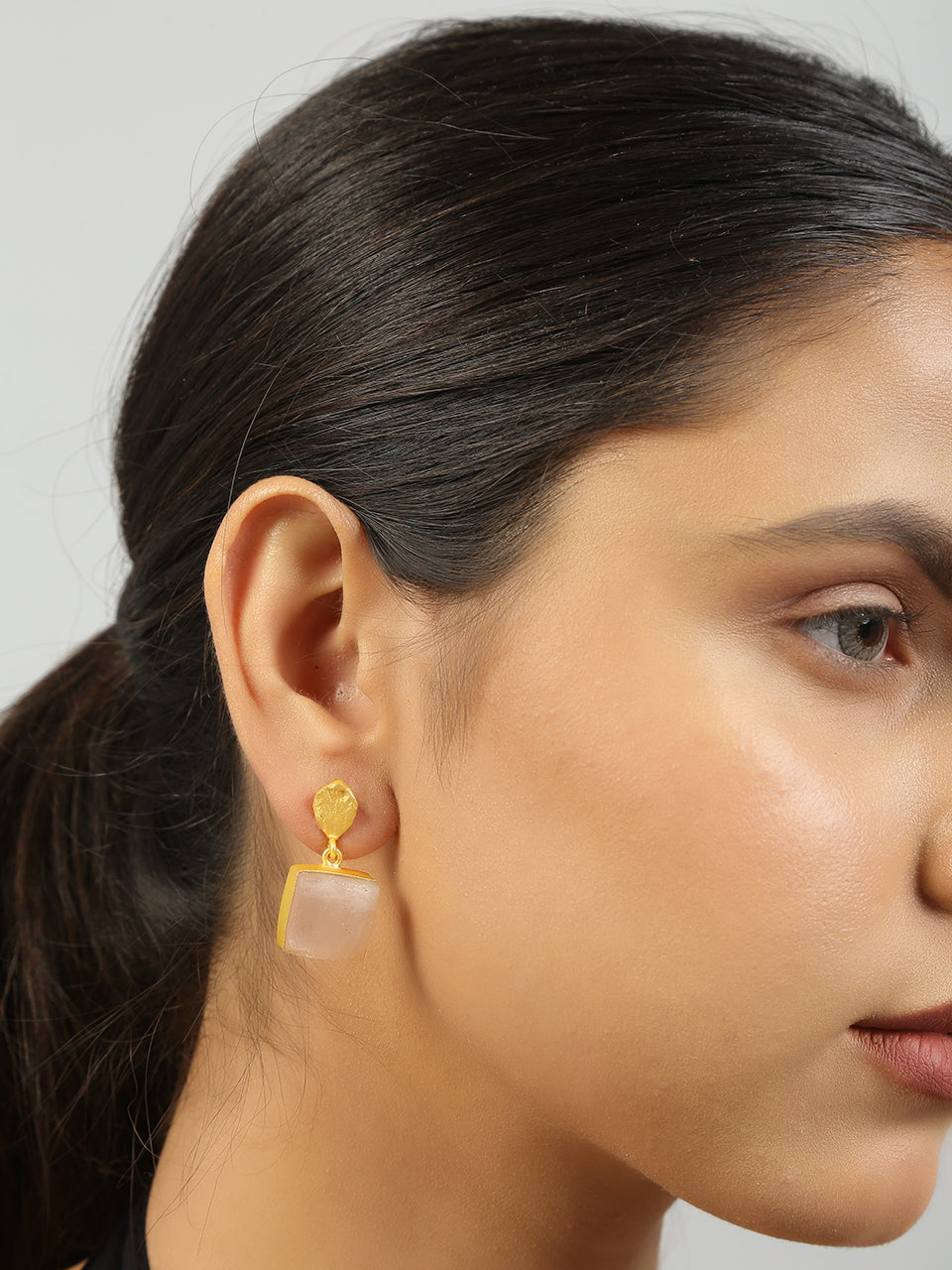Women's Rose Quartz Gold Plated Earrings - Femizen