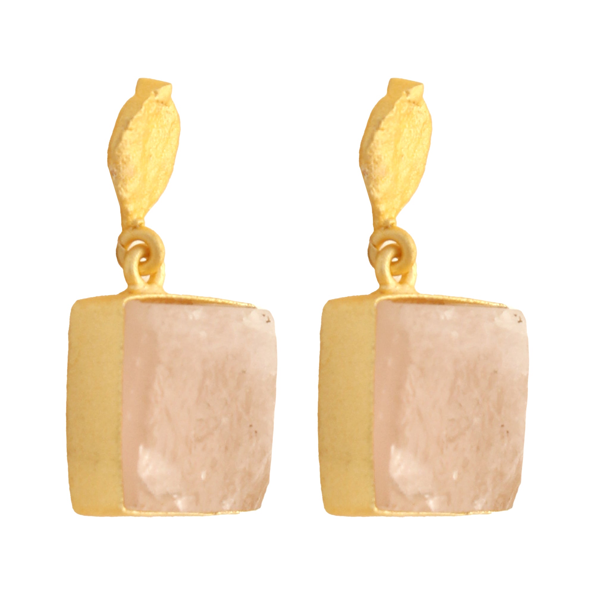 Women's Rose Quartz Gold Plated Earrings - Femizen