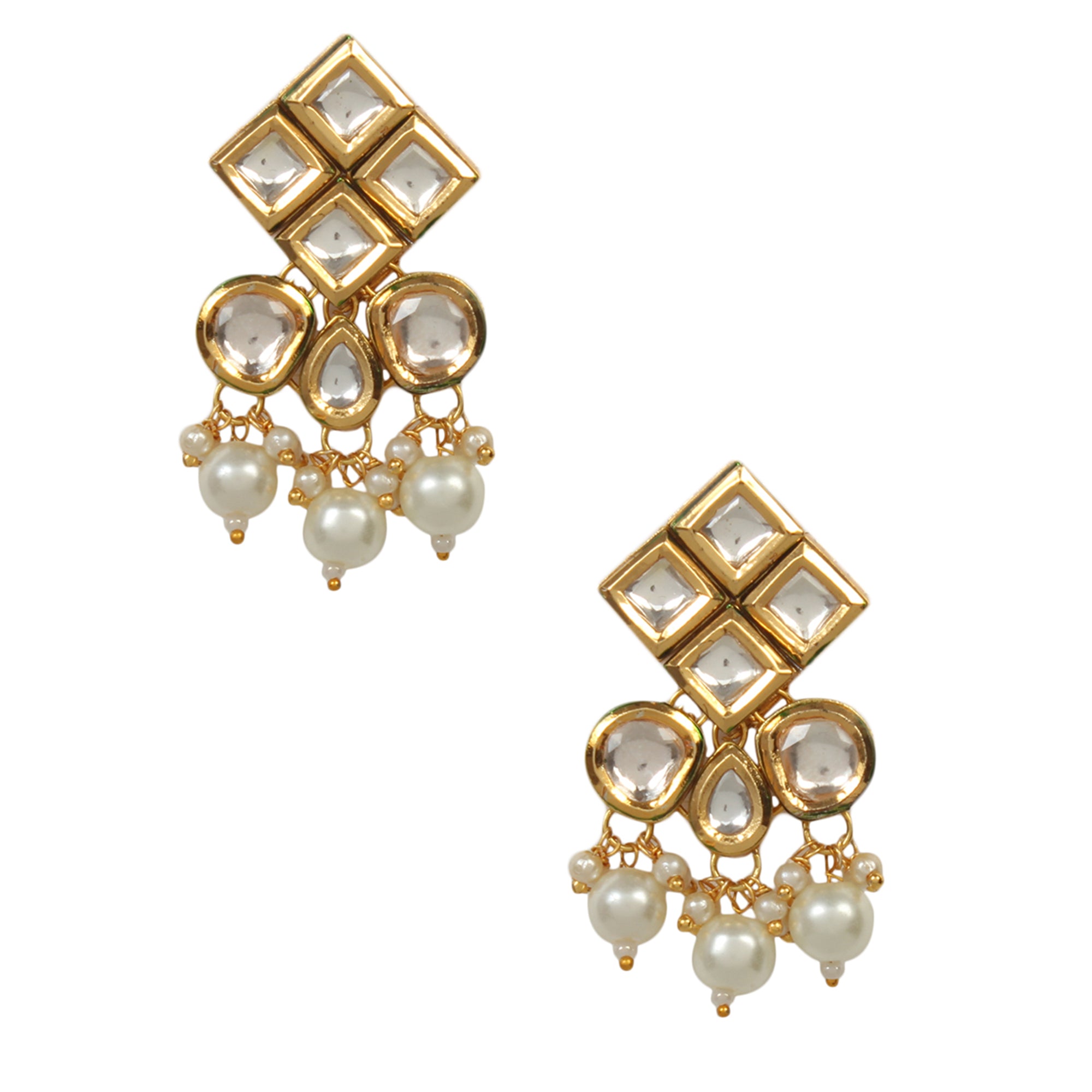 Women's Pearl beaded kundan inspired earring & mang tika set - Femizen