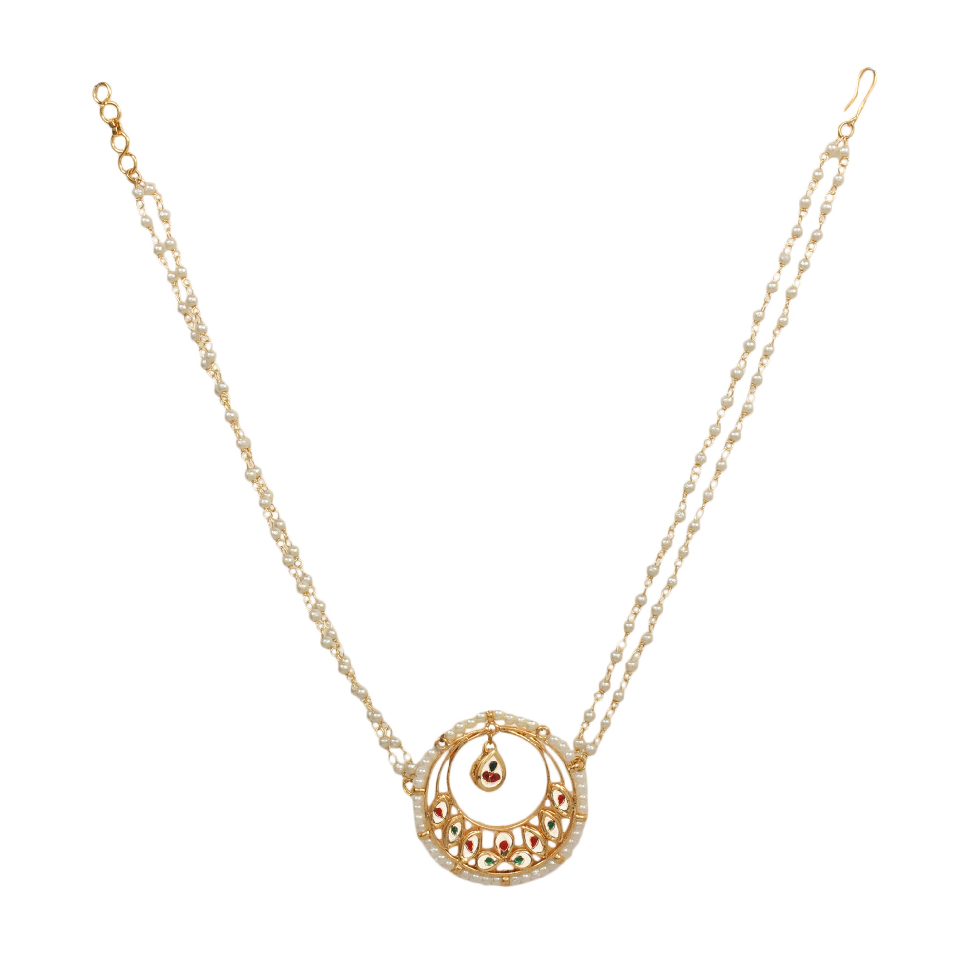 Women's Sleek moon shaped kundan inspired choker teamed with pearl beaded necklace - Femizen