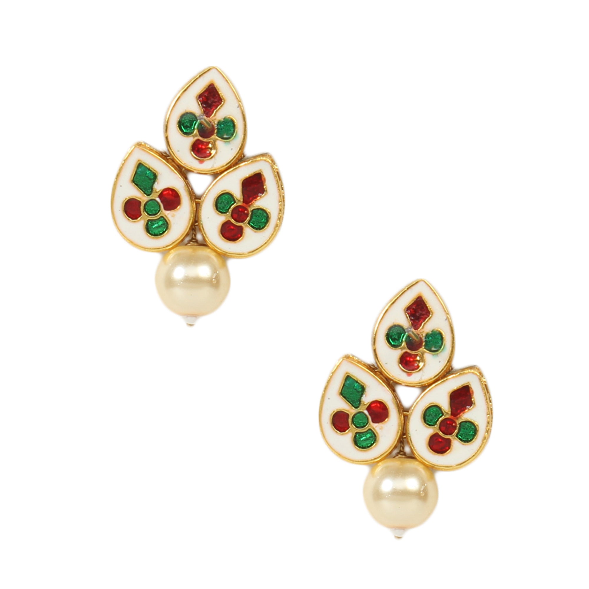 Women's Gold toned Kundan earrings with pearls - Femizen