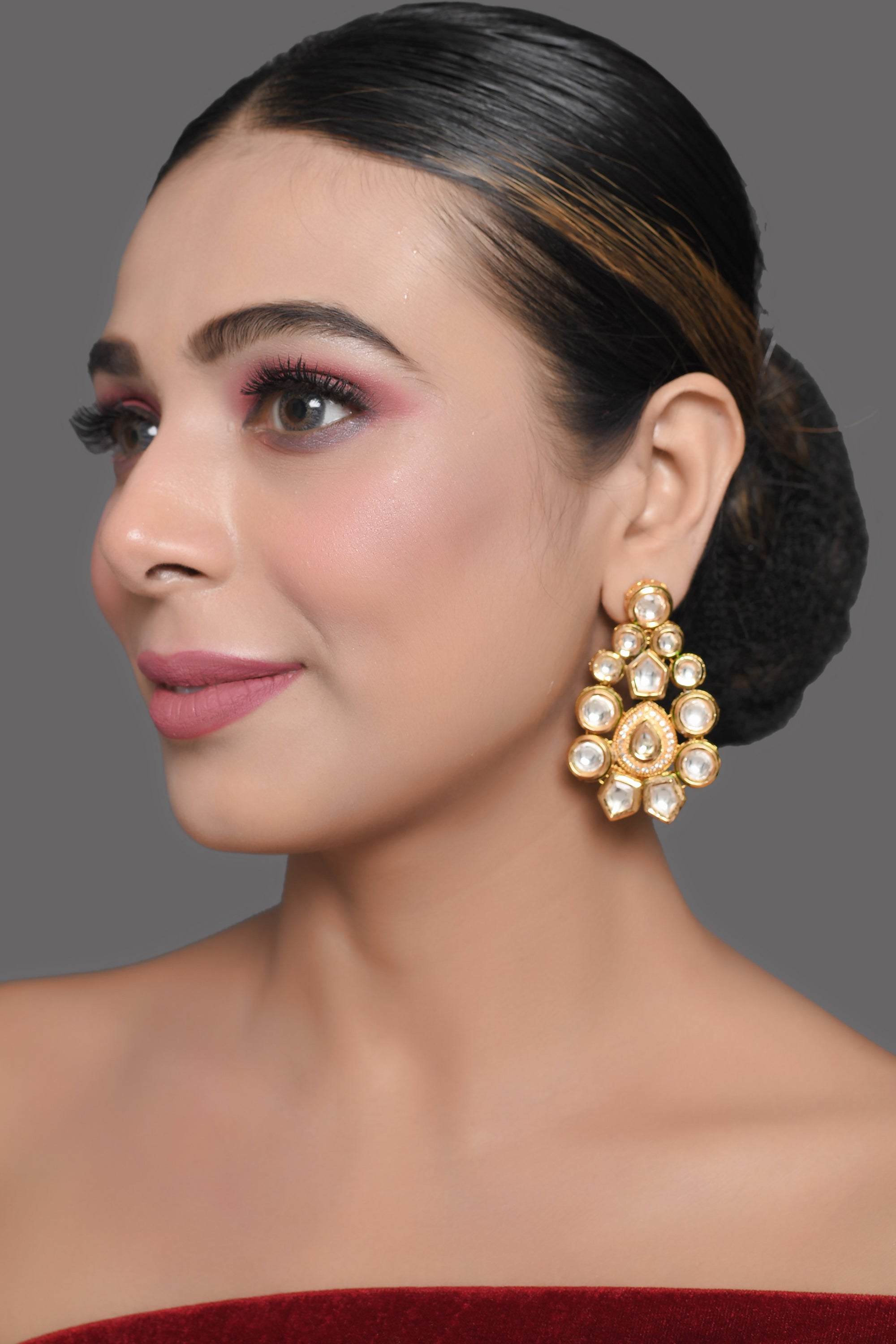 Women's Classic Gold Tone Kundan Inspired Earrings - Femizen