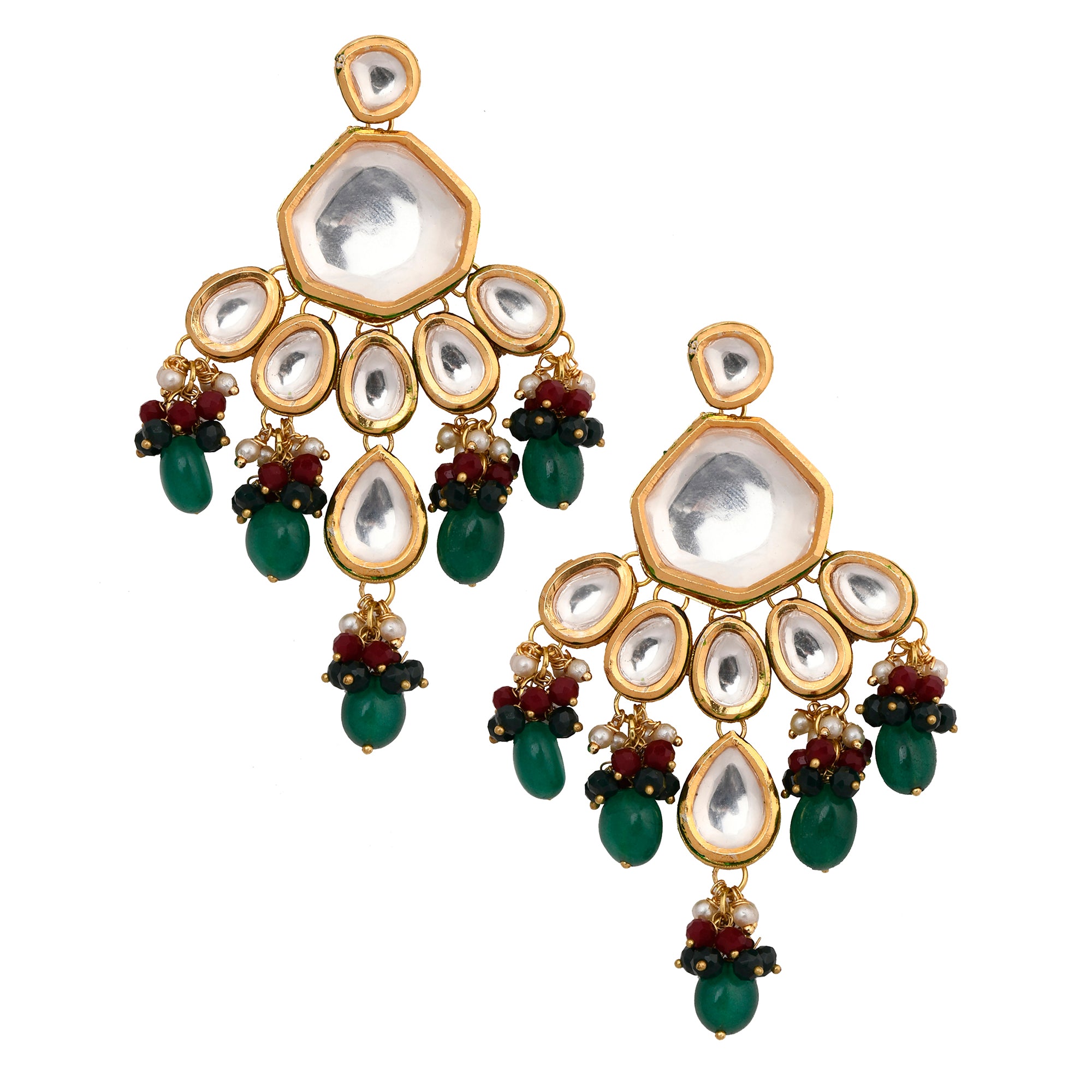 Women's Handcrafted Emerald Ruby Gold Tone Kundan Earrings - Femizen