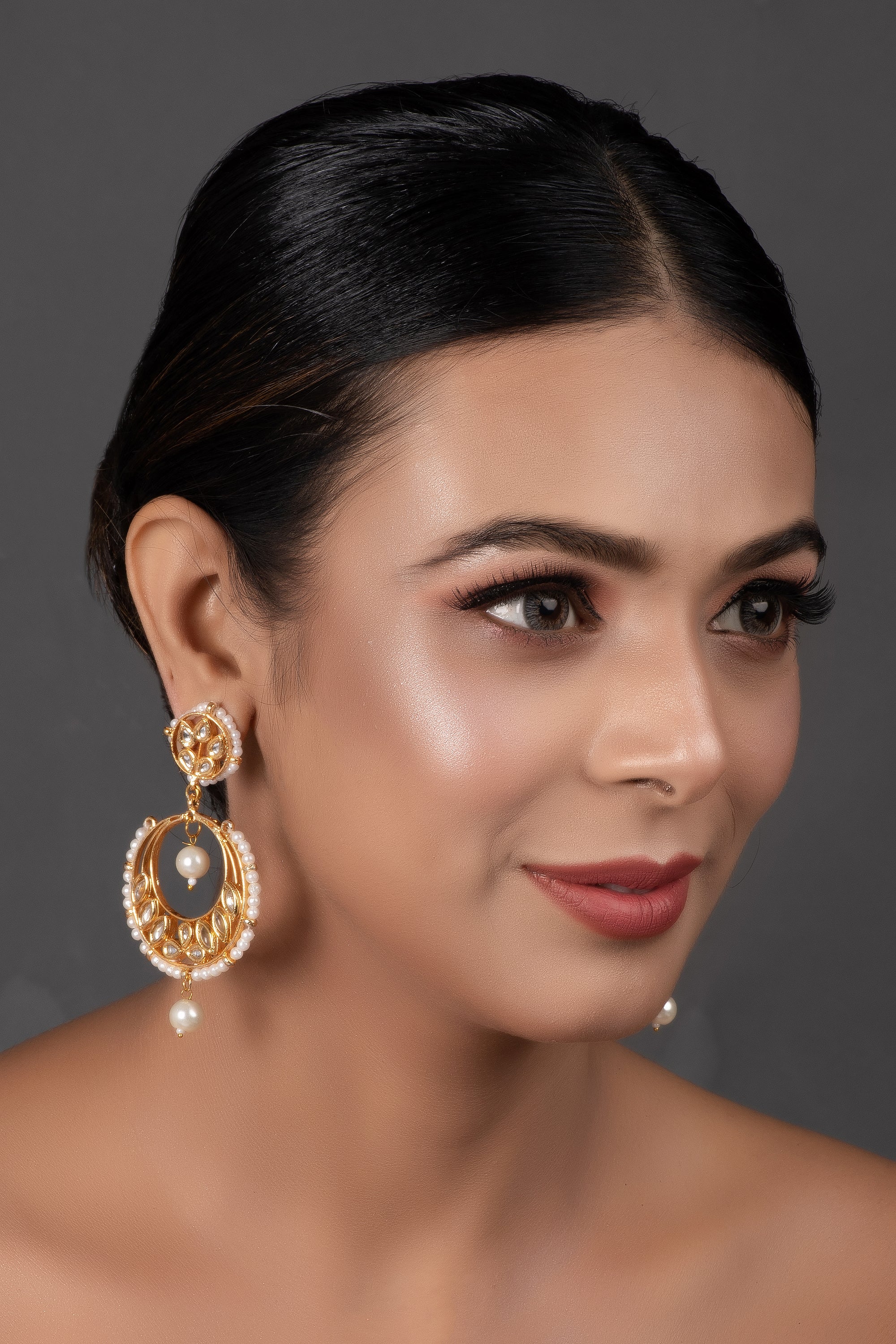 Women's Pearl Beaded Kundan Inspired Drop Earrings - Femizen
