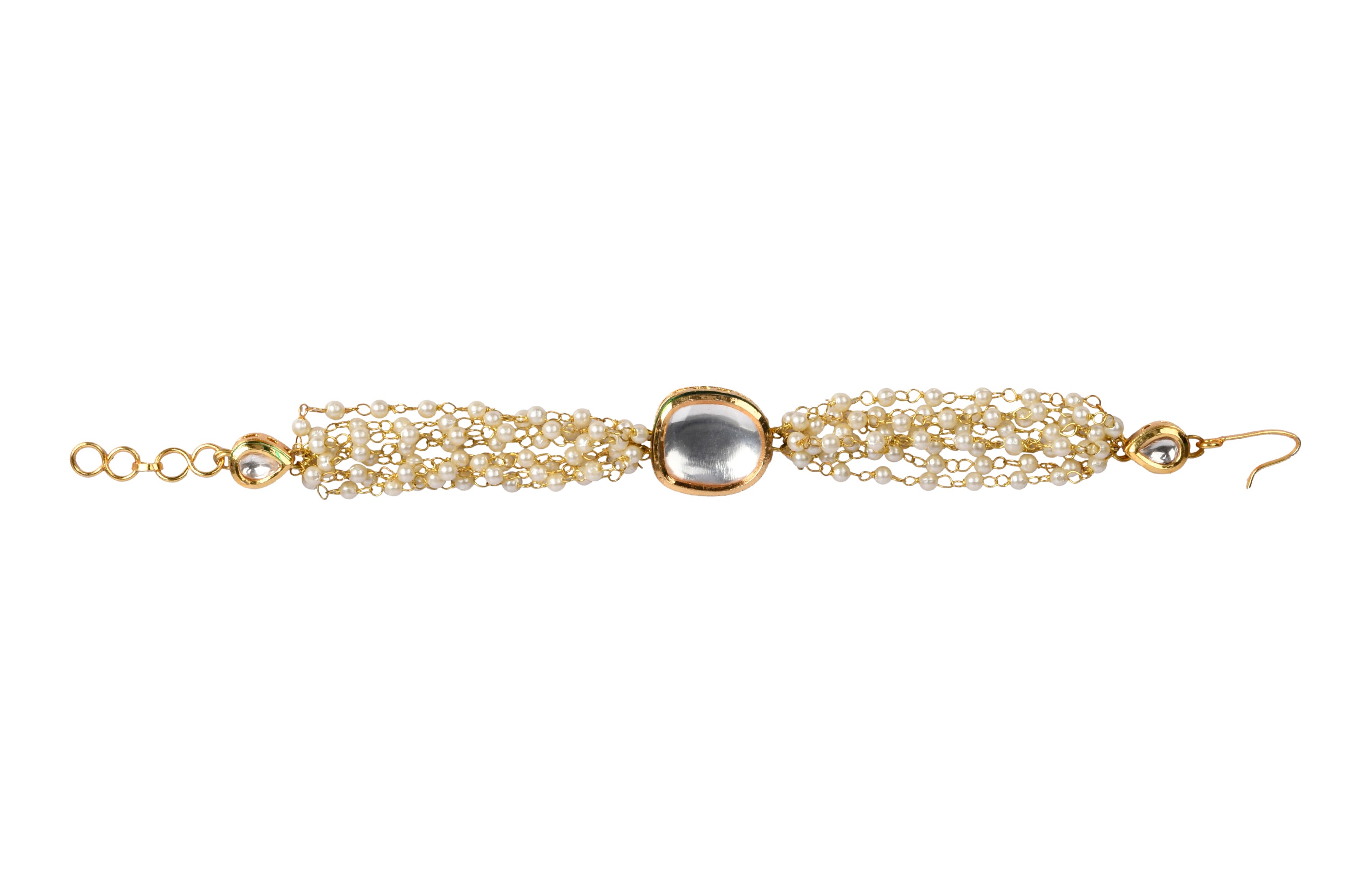 Women's Gold-Toned & White Kundan Charm Bracelet - Femizen