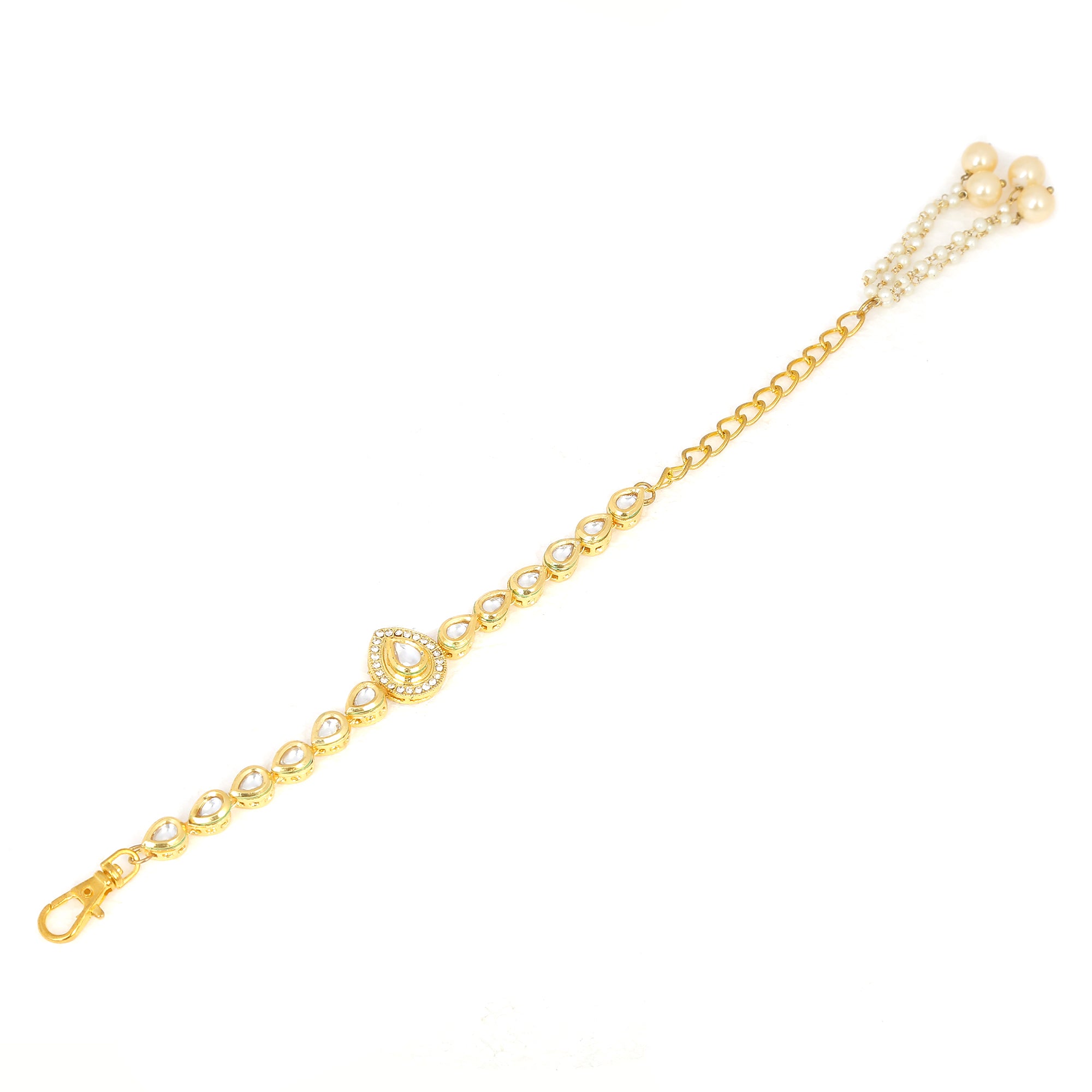 Women's Handcrafted Gold Kundan Bracelet With Pearls - Femizen