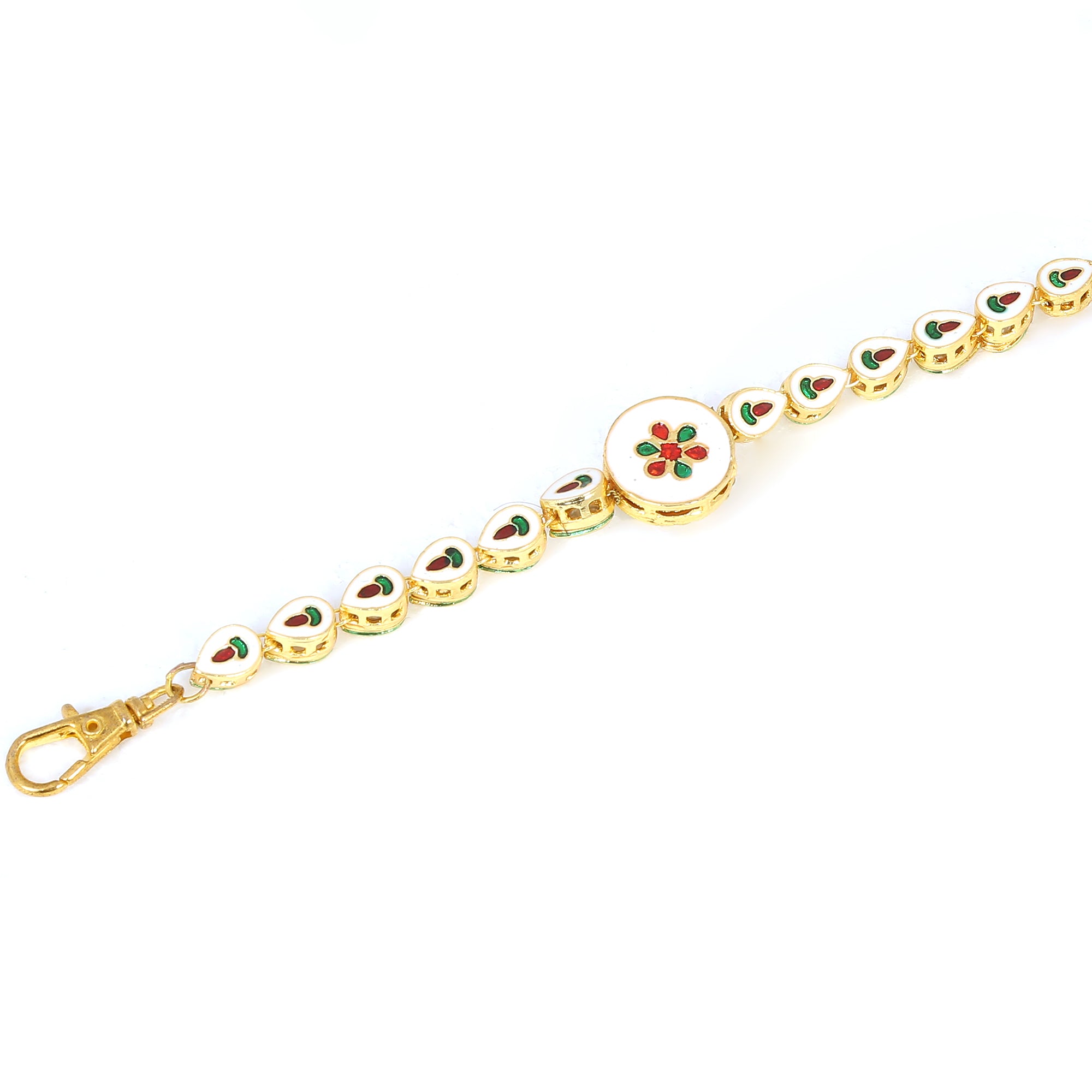 Women's Gold Toned Kundan Inspired Bracelet With Pearls - Femizen