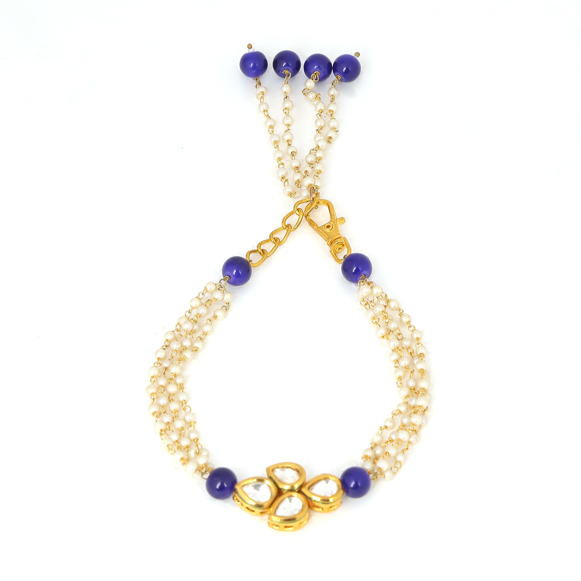 Women's Blue White Gold Tone Kundan Bracelet - Femizen