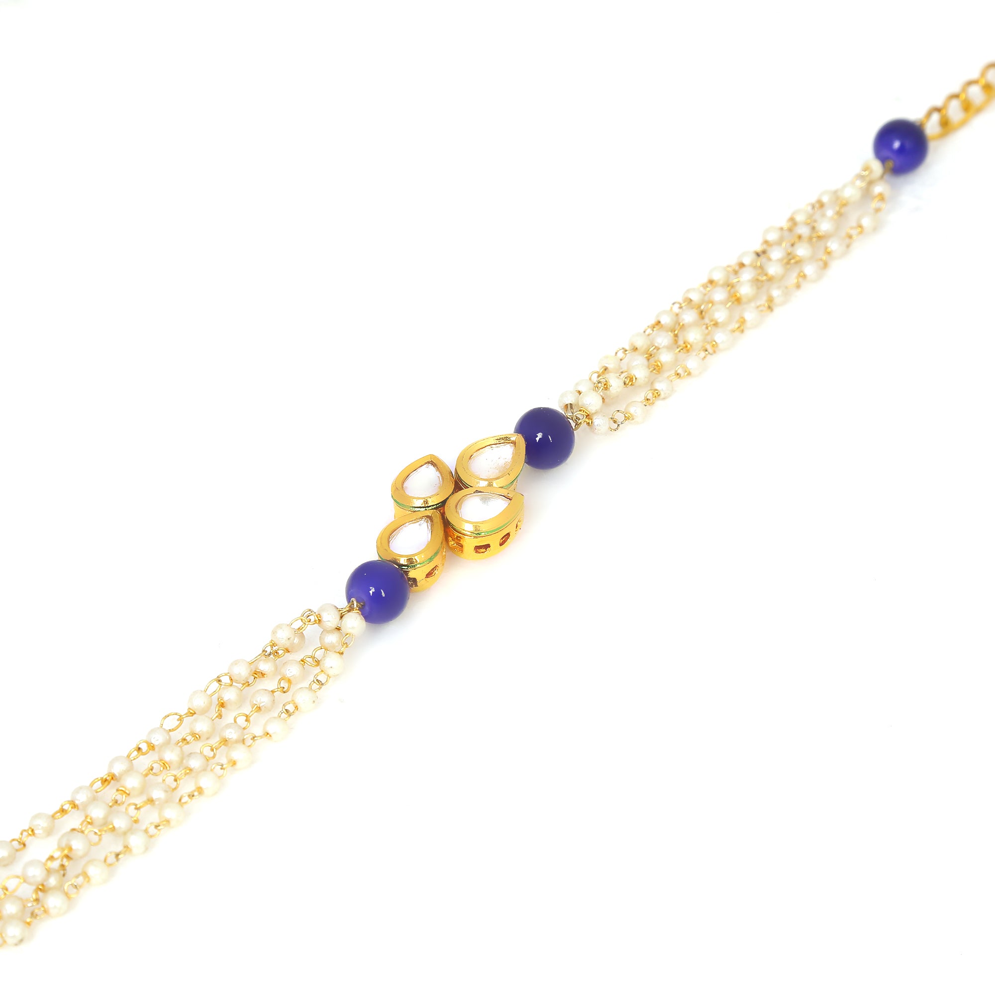 Women's Blue White Gold Tone Kundan Bracelet - Femizen