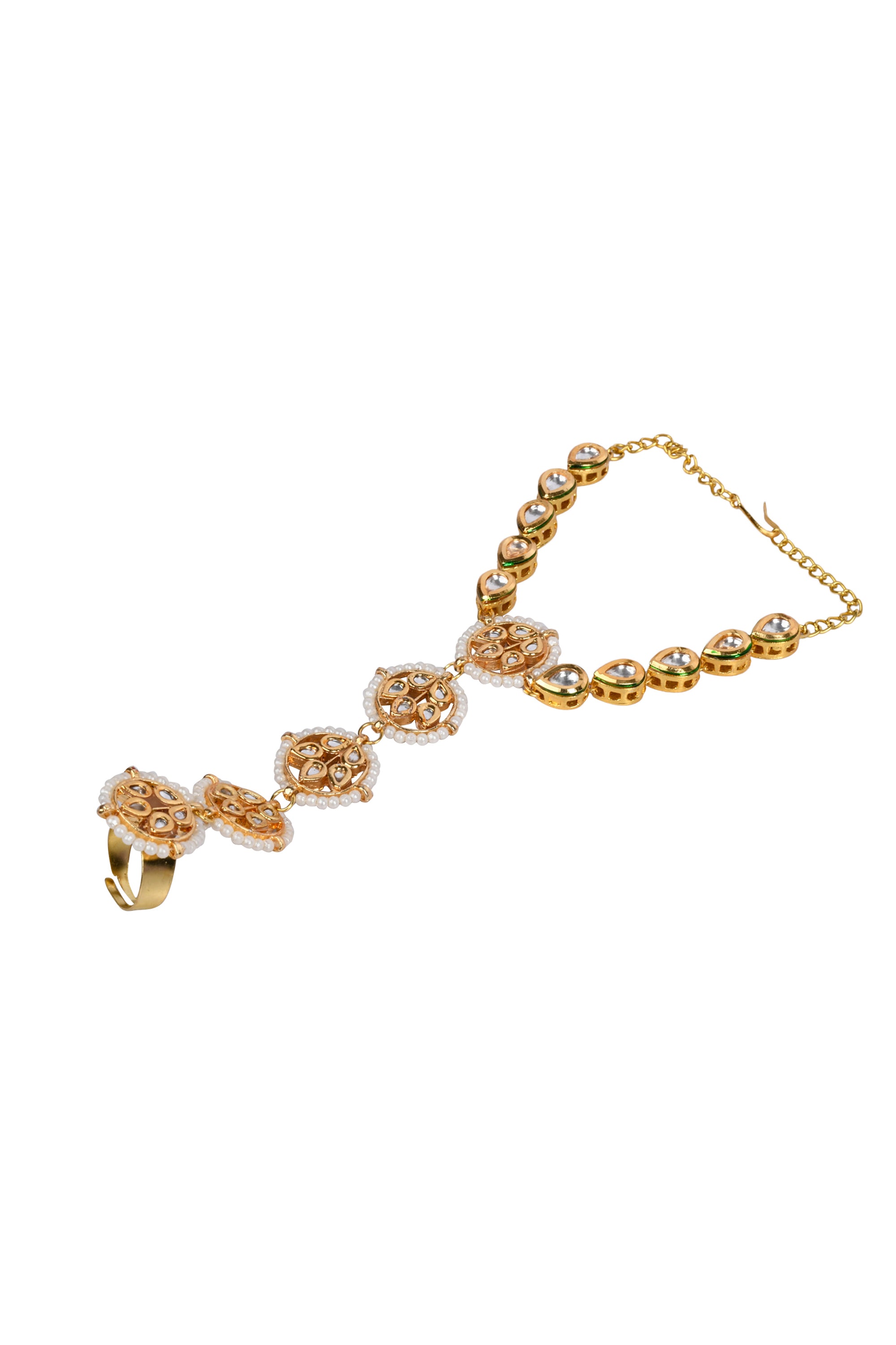 Women's Gold Tone Kundan Haathphool With Pearls - Femizen