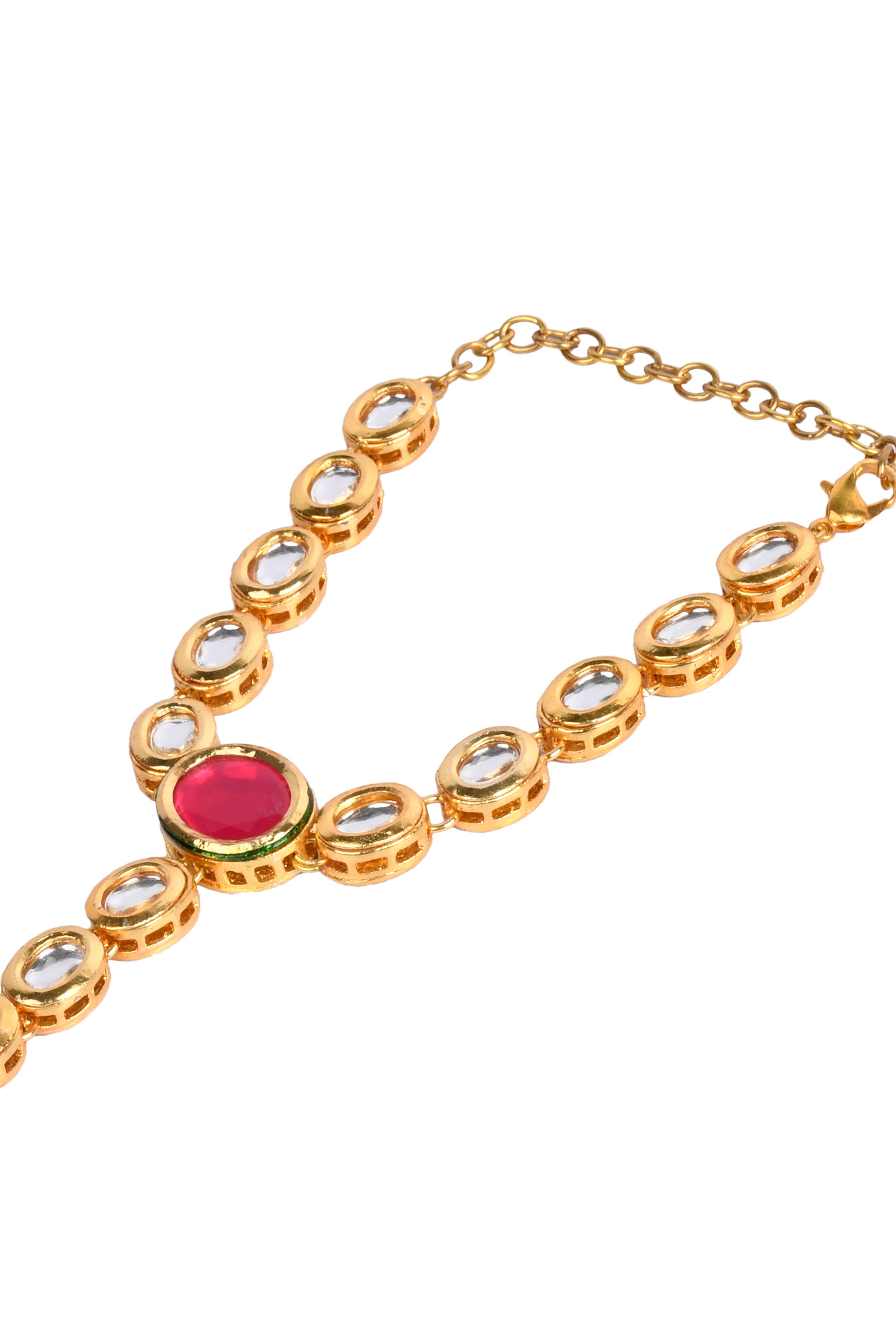 Women's Red Gold Toned Royal Kundan Hathphool - Femizen