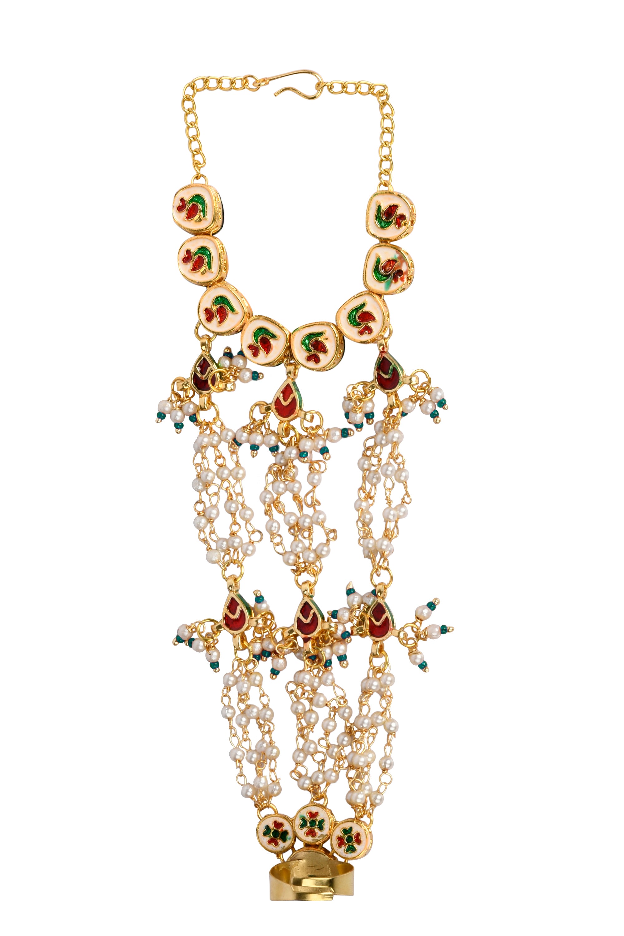 Women's Gold Tone Kundan Haathphool With Pearls - Femizen
