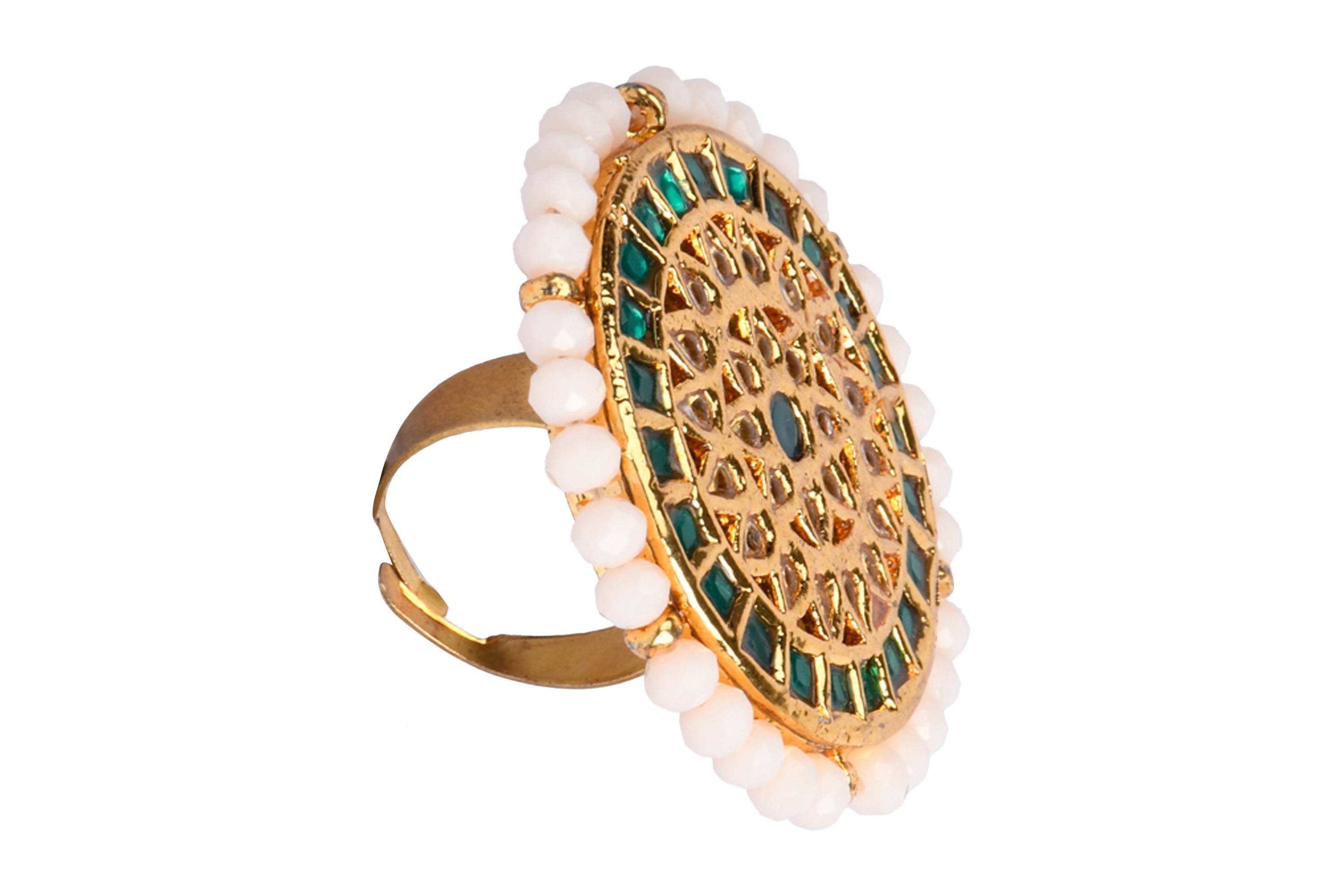 Women's Gold Toned Kundan Adjustable Ring - Femizen
