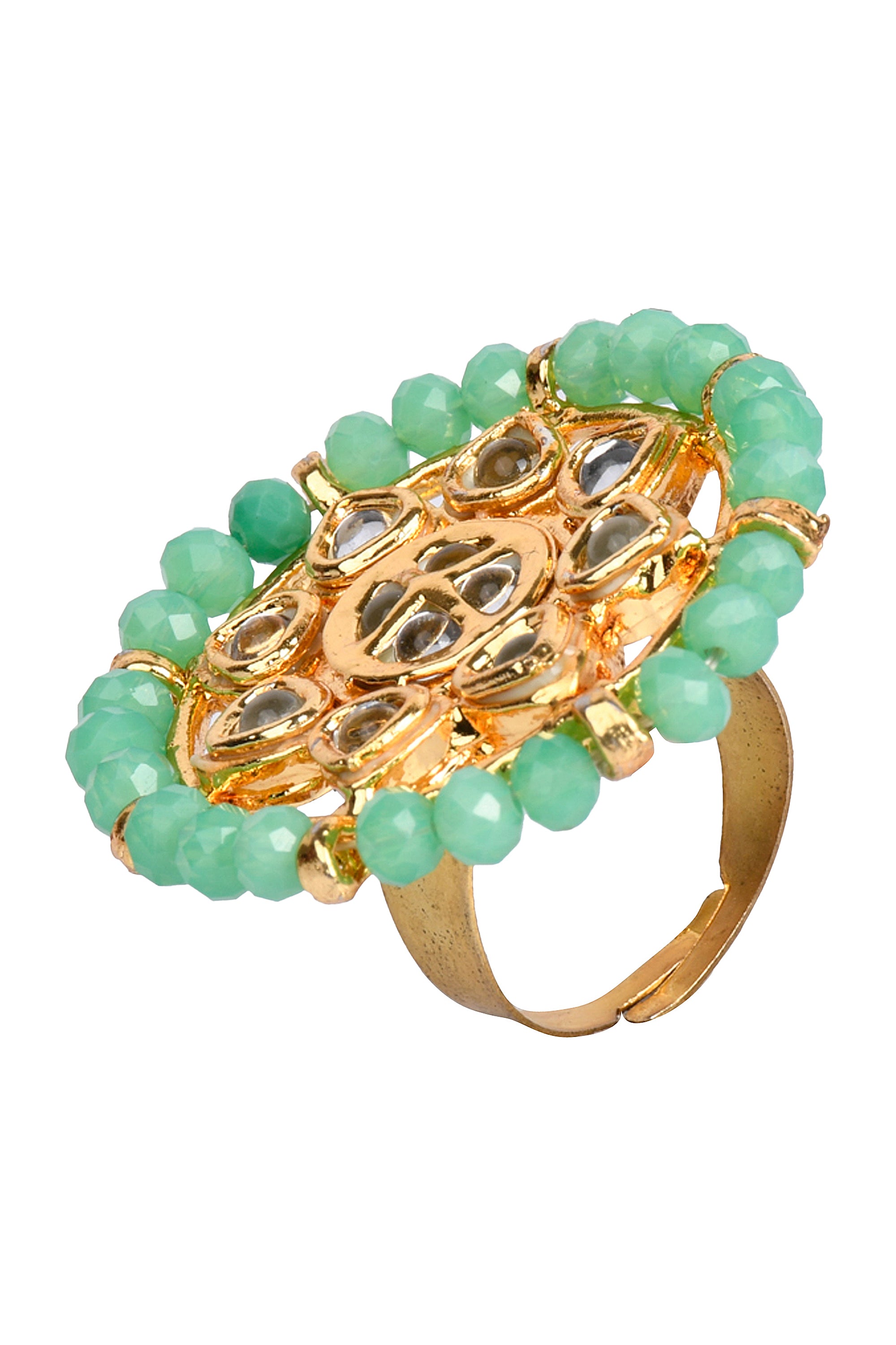 Women's Kundan Inspired Gold Toned Adjustable Ring - Femizen