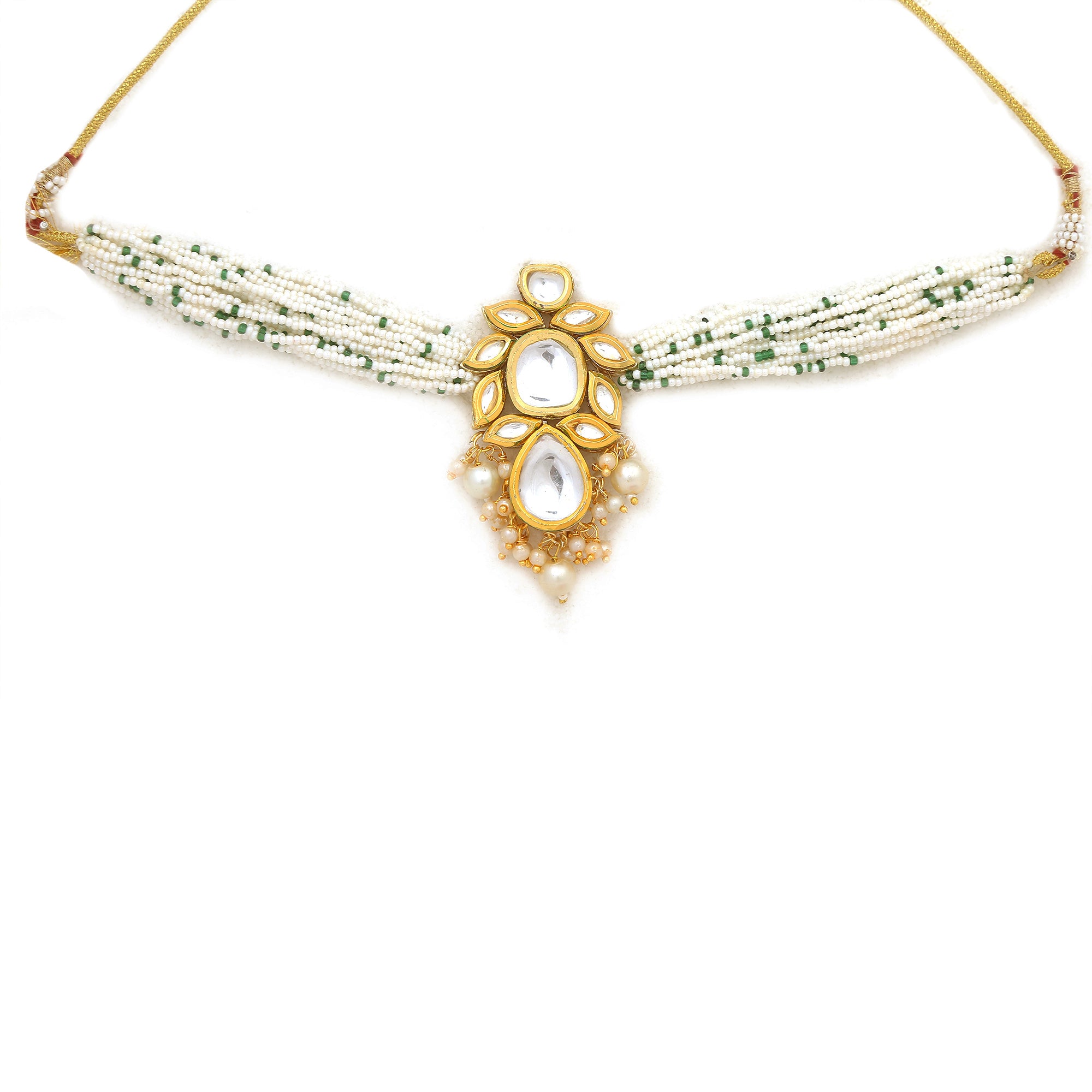 Women's Pearl Beaded Kundan Choker Necklace With Earrings - Femizen