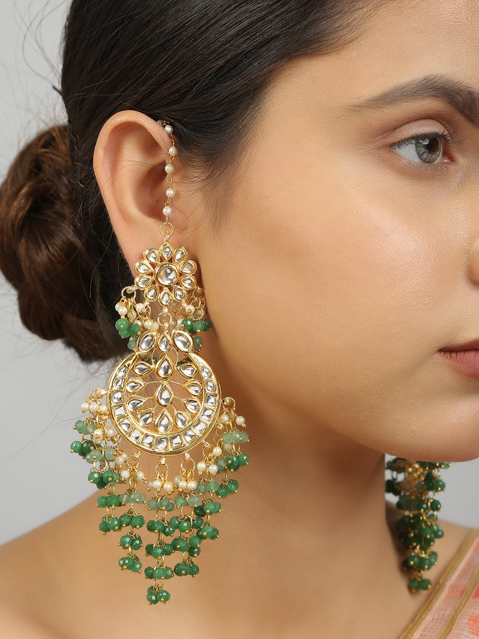 Women's Kundan Crescent Shaped Earrings - Femizen