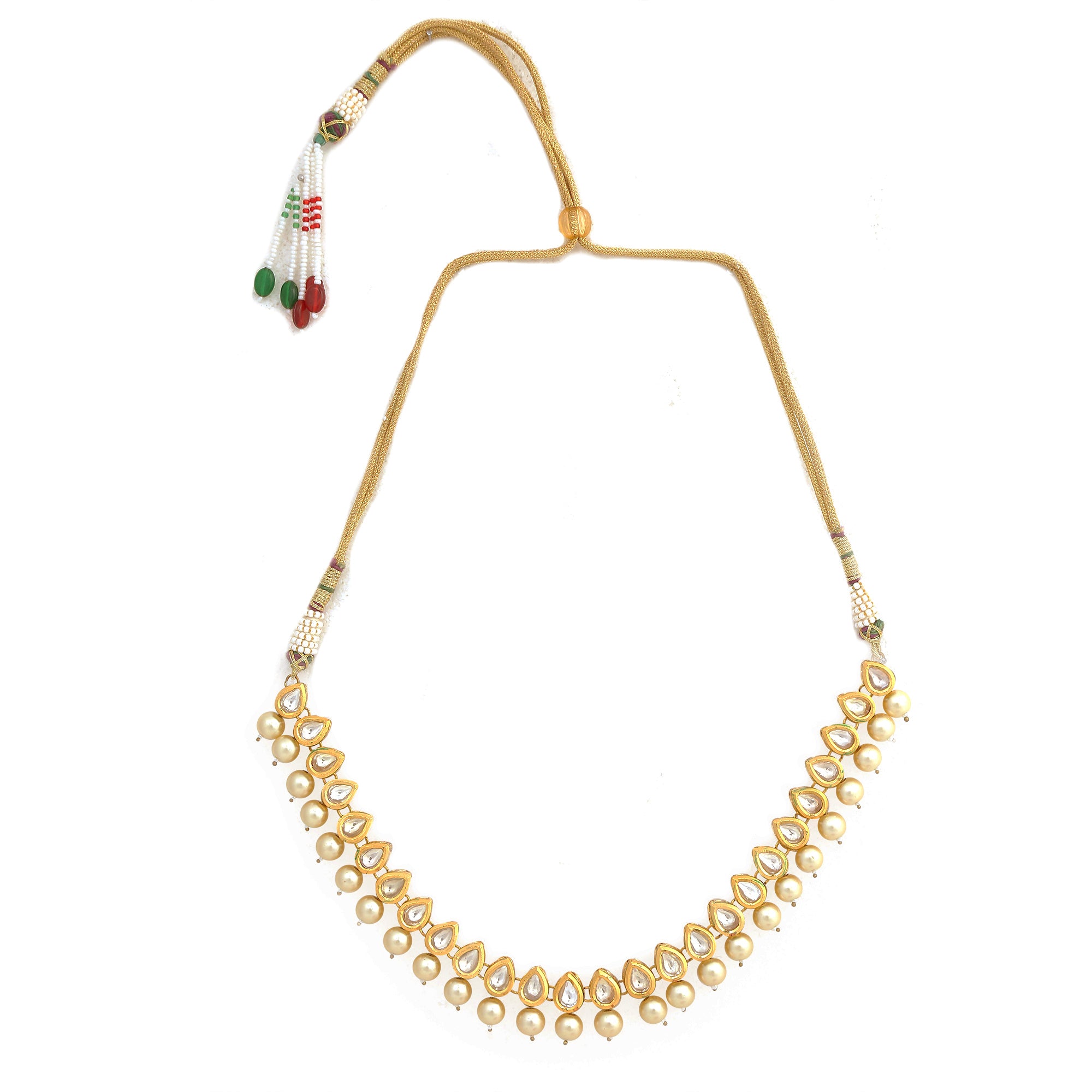 Women's Kundan Ivory Beaded Necklace With Earrings - Femizen