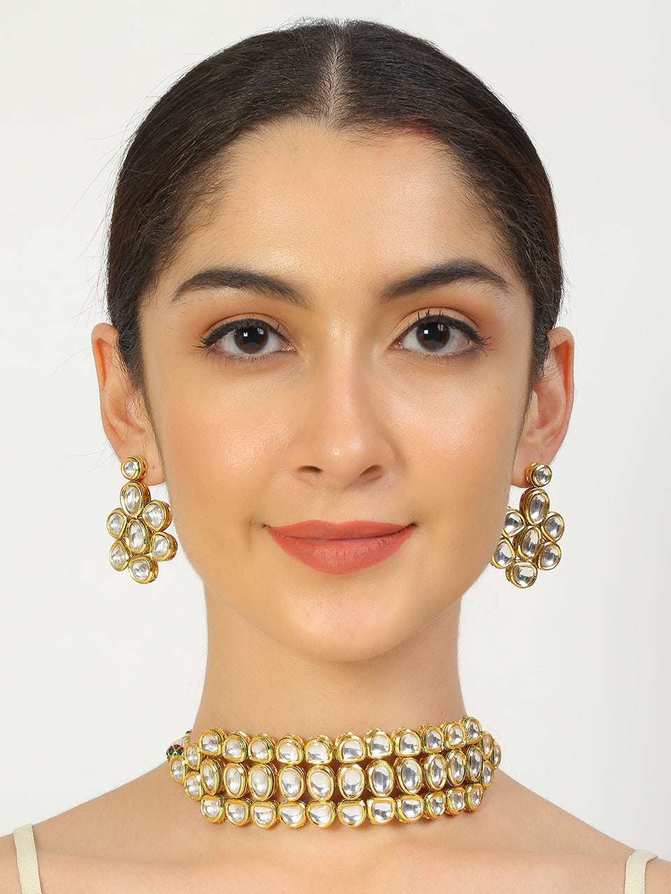 Women's Kundan Choker With Earrings  - Femizen