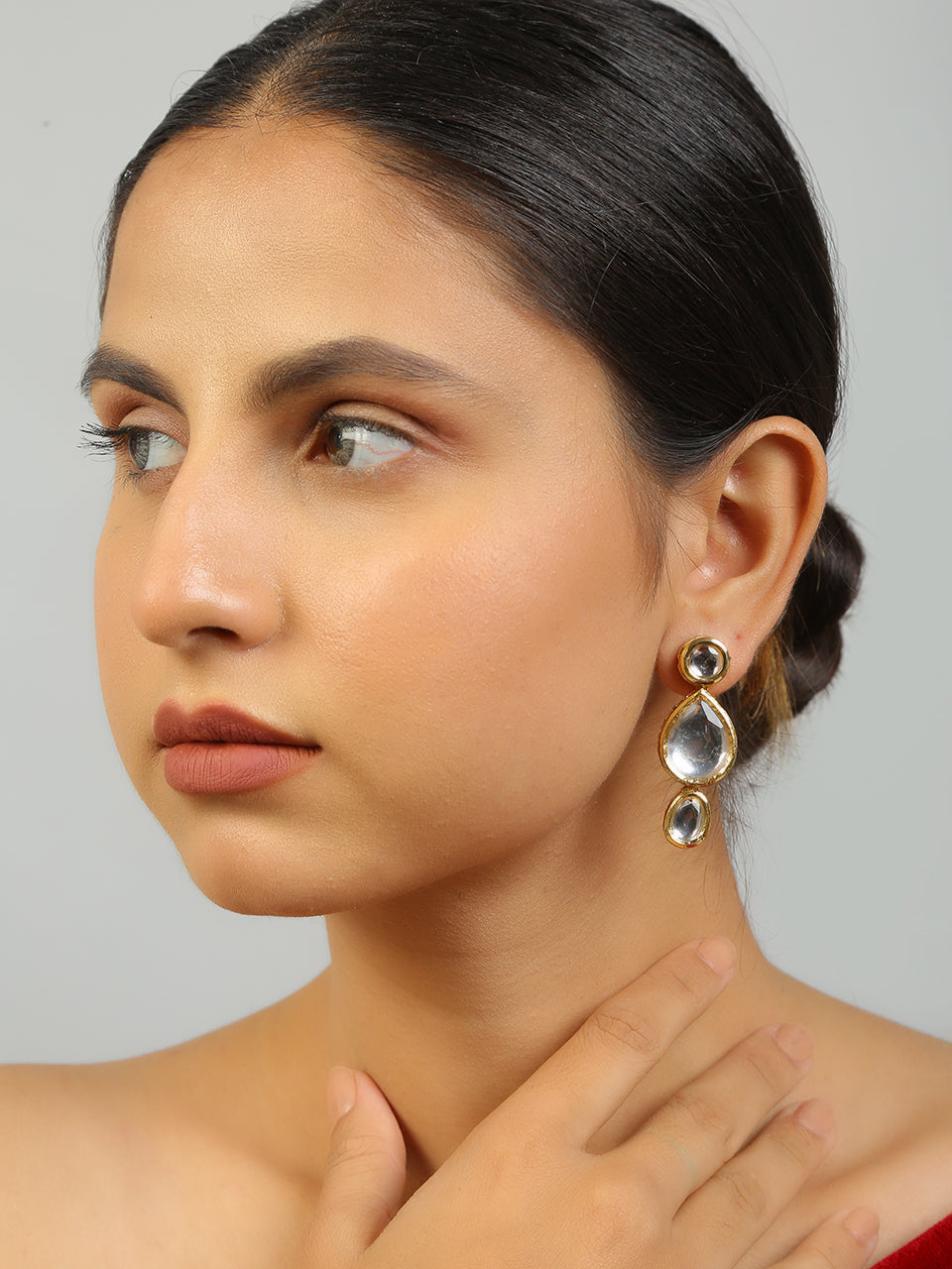 Women's Tear Drop Shaped Kundan Earrings  - Femizen