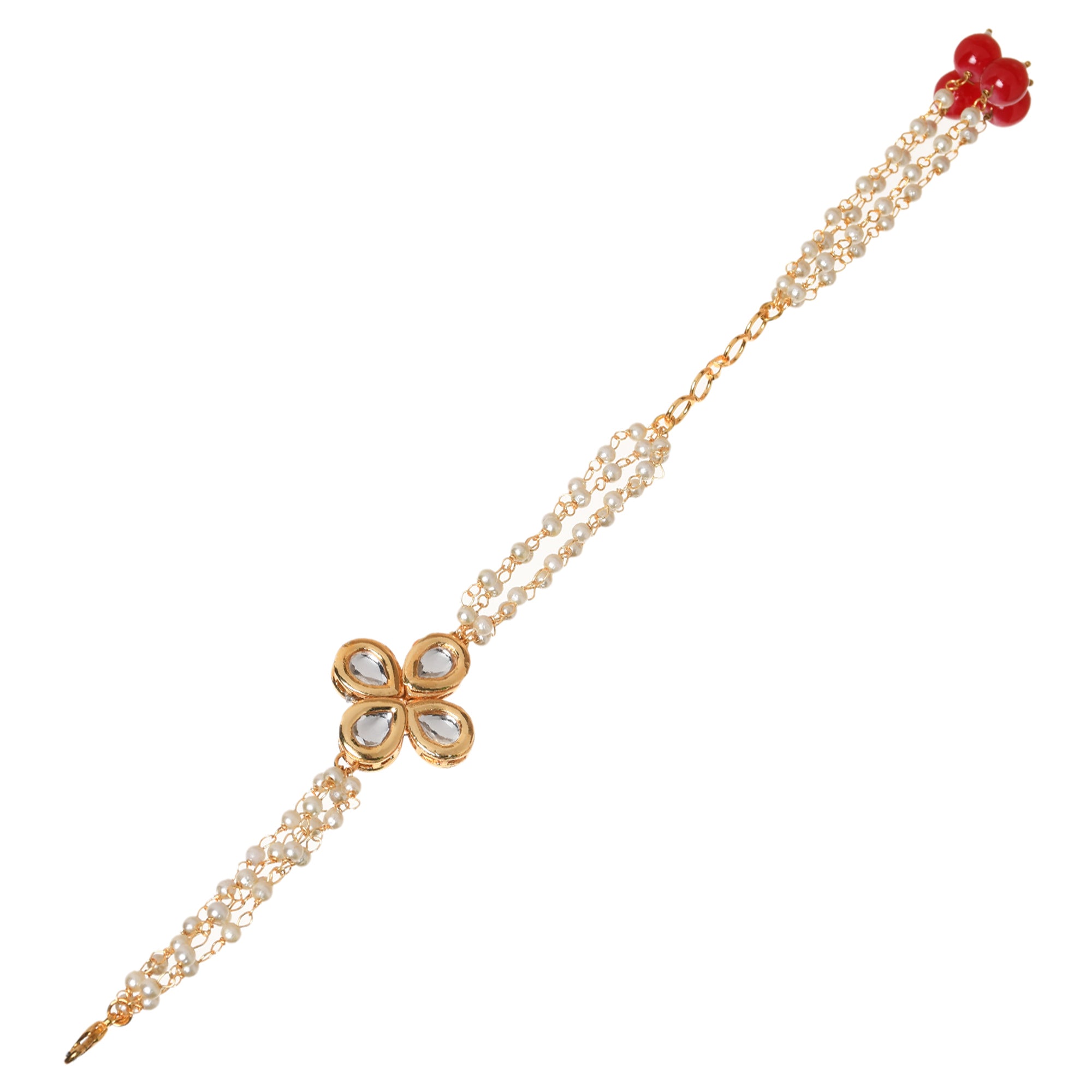 Women's Red & White Gold Tone Kundan Bracelet - Femizen