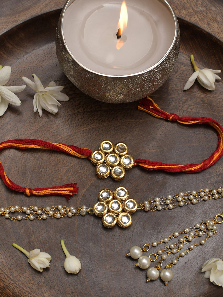 Handmade Kundan Rakhi & Lumba Set- Set Of 2